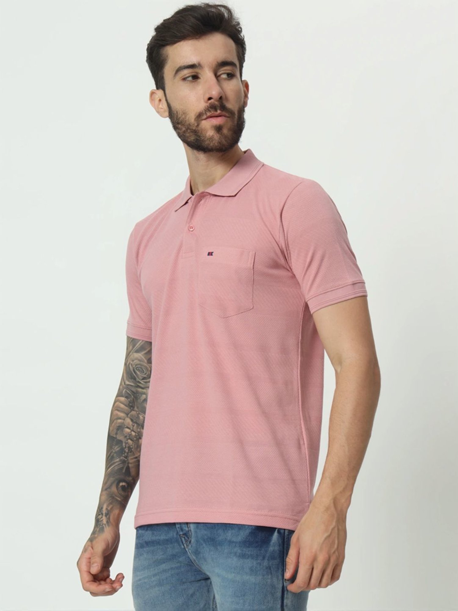 Tab91 Pink Regular Fit Self Pattern Polo T-Shirts