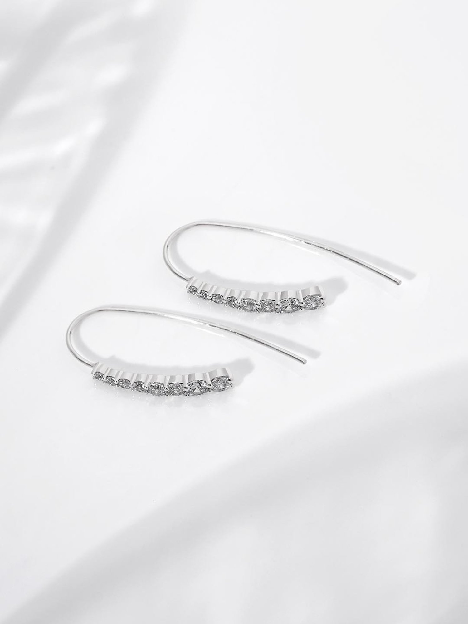 March by FableStreet Silver Zircon Slide-On Earrings for Women