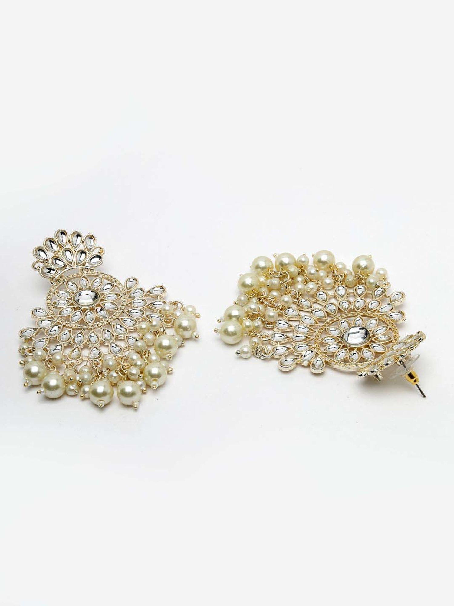 NVR Gold-Plated Kundan Dangler Earrings for Women