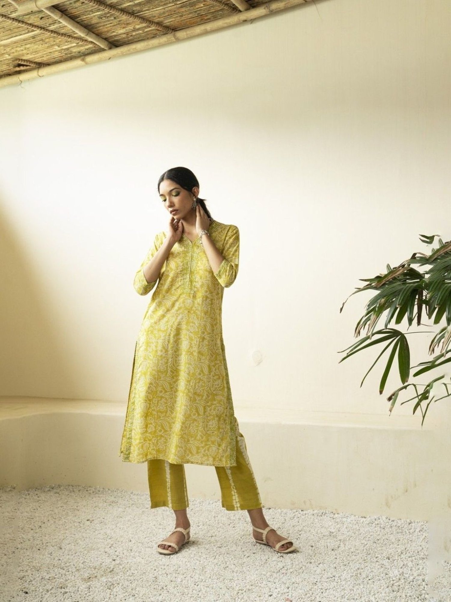 Akiso Inara Green Block Printed Anarkali Kurta