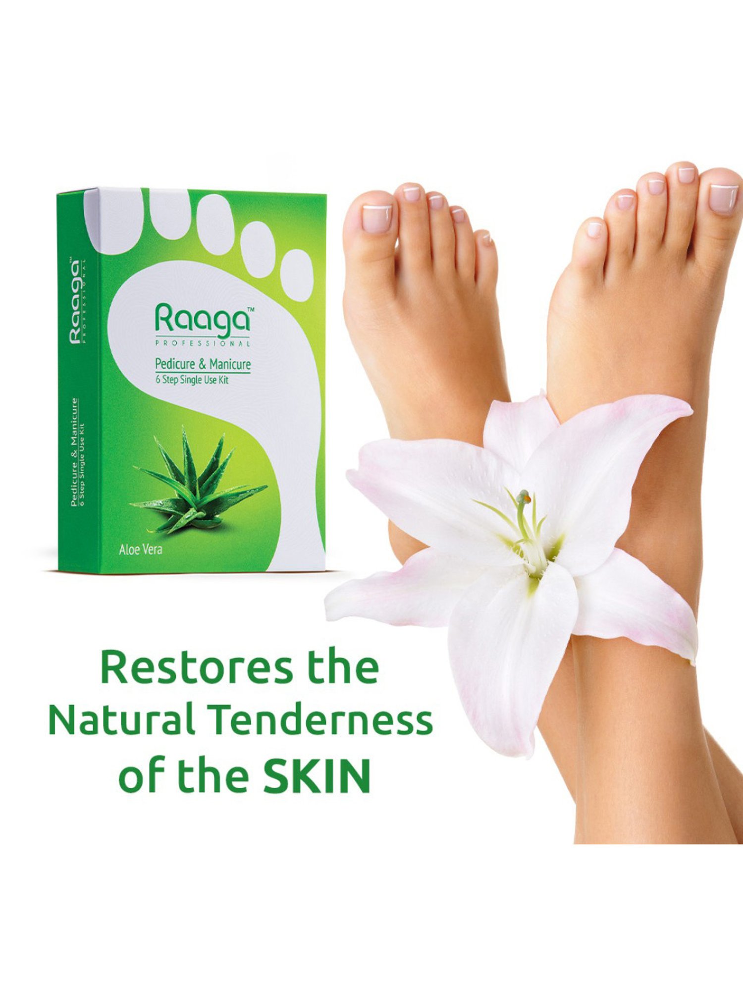 Raaga Professional Pedicure & Manicure 6 Step Single Use Kit Aloe Vera - 6 Sachets