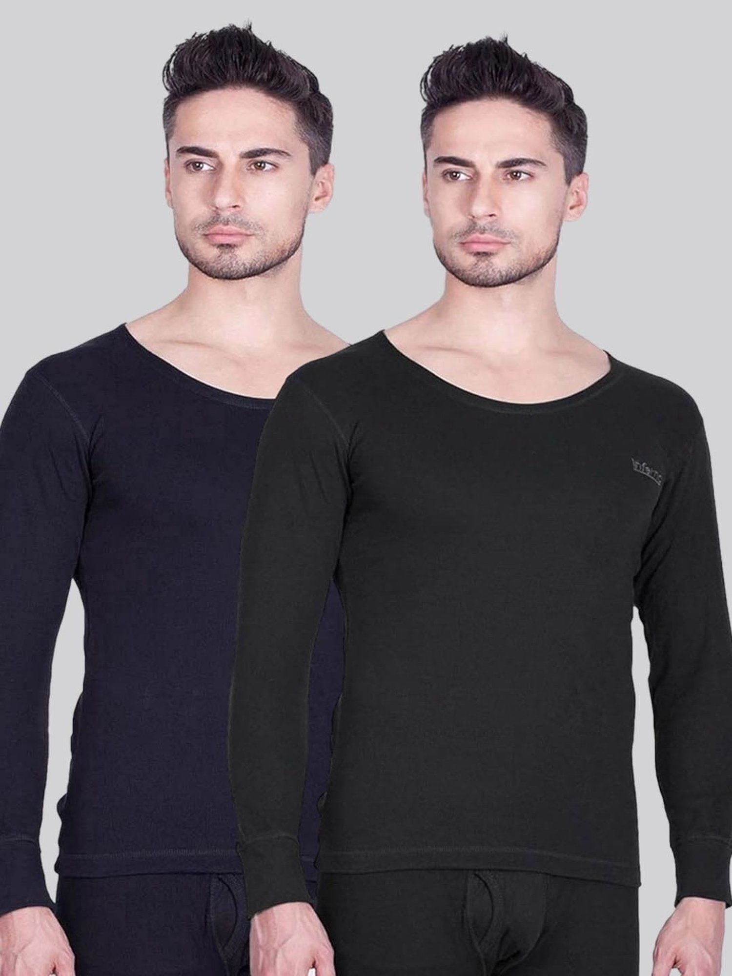 LUX Inferno Black & Navy Skinny Fit Striped Thermal Top - Pack of 2