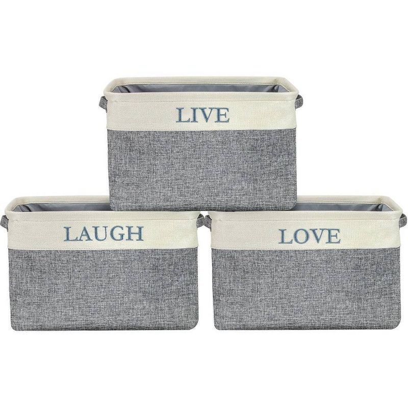 Sorbus 3pk Twill Storage Basket Set Love Live Laugh