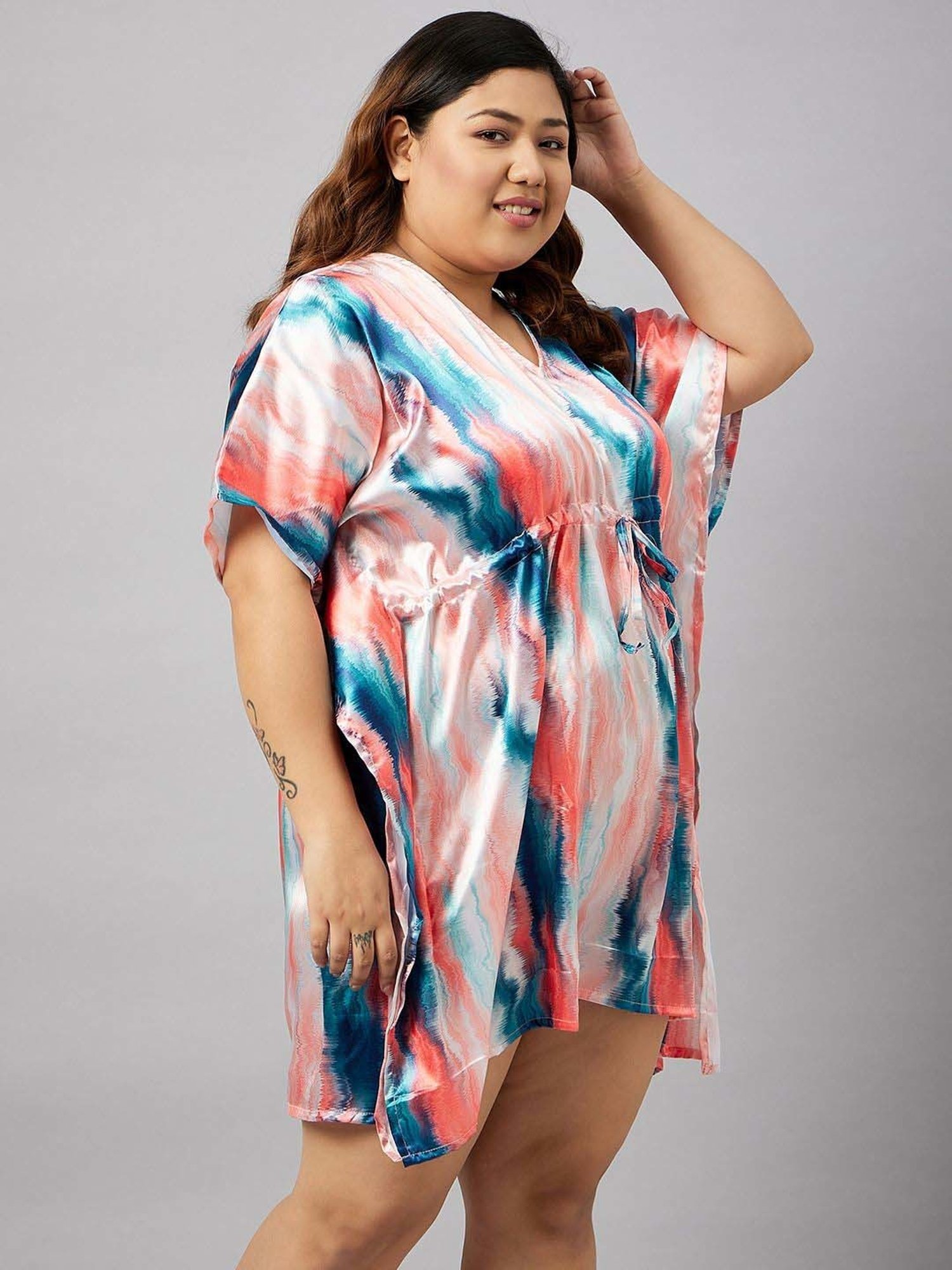 Secrets By ZeroKaata Pink & Blue Printed Kaftan