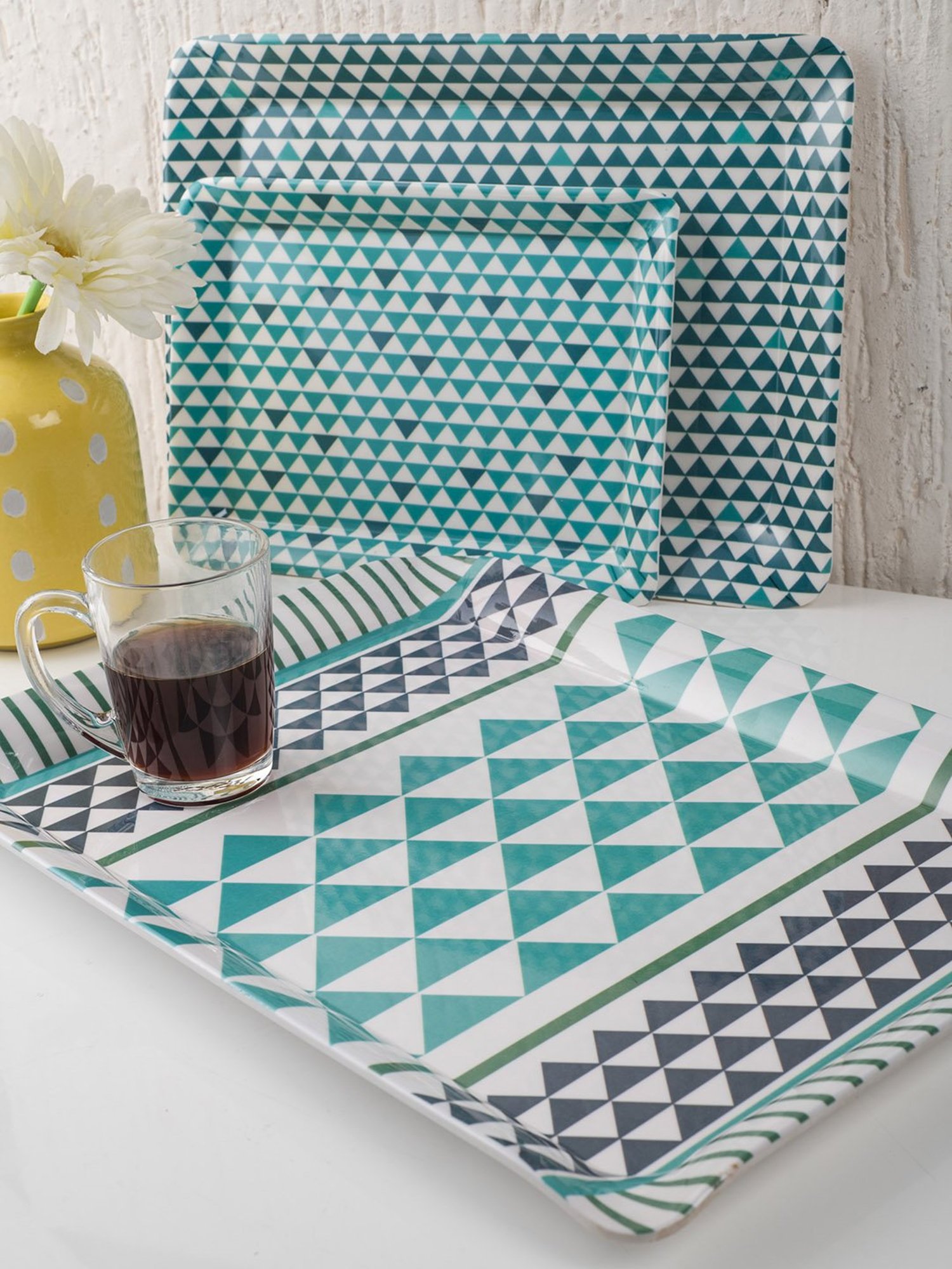 Goodhomes Green Melamine Serving Trays - Set of 3