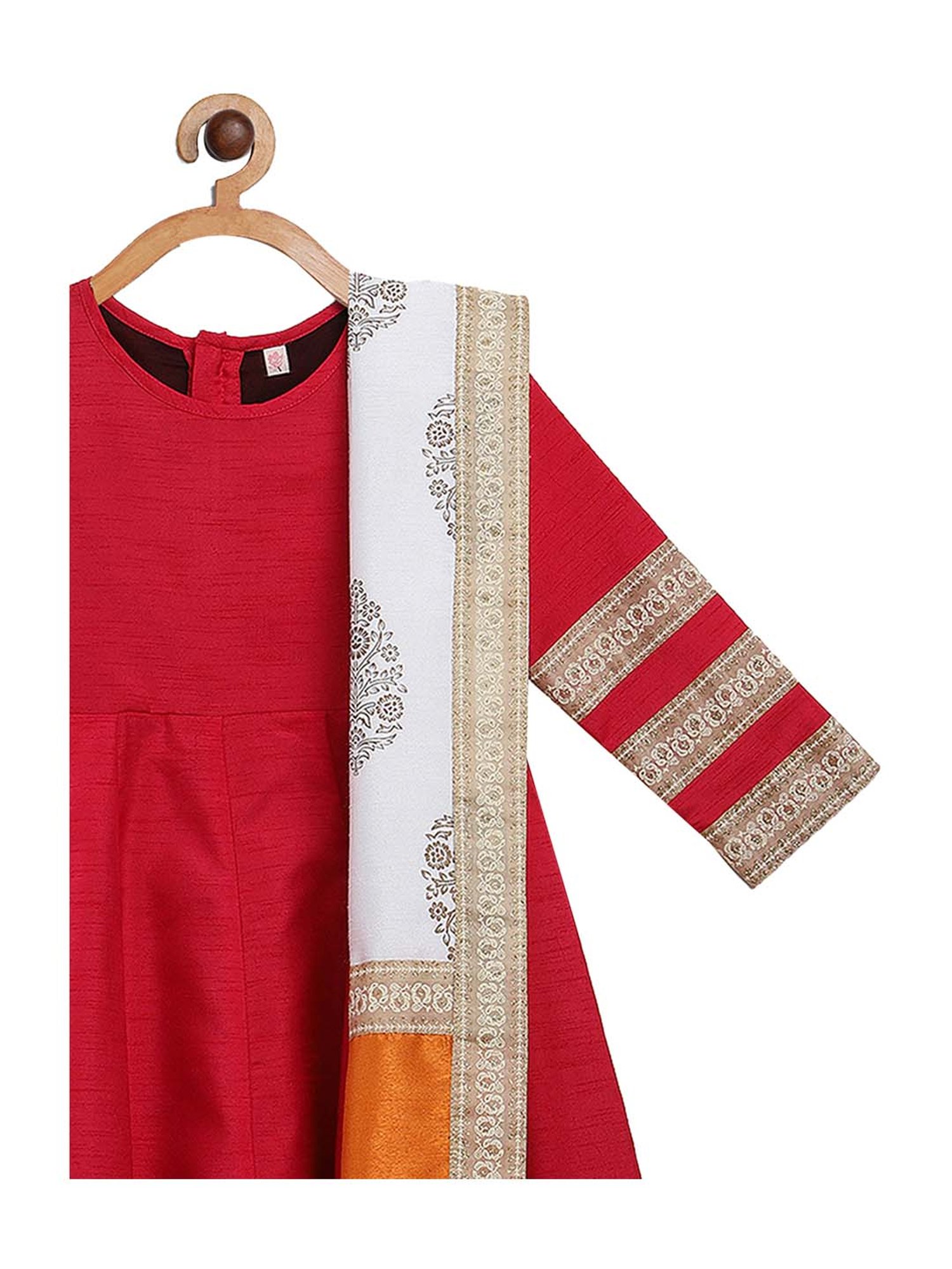Ahalyaa Kids Red Regular Fit Kurta & Dupatta