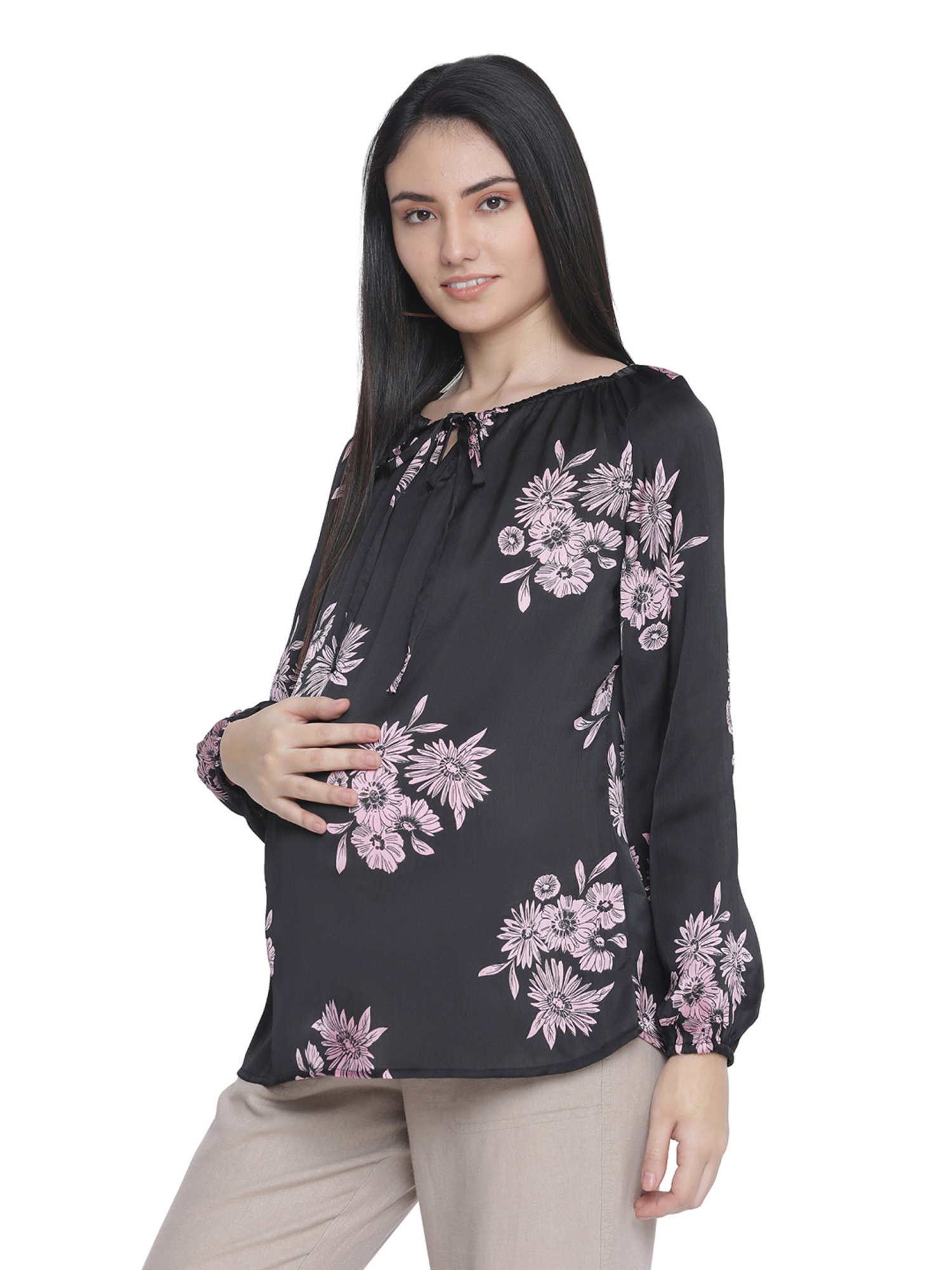 Oxolloxo Black Floral Print Maternity Tunic