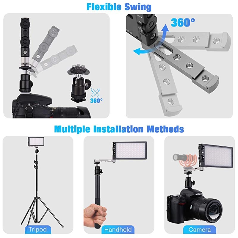 Video Light, 360 &deg; Full Color LED Camera Light, Dimmable 2500K-8500K Portable Pocket Size Camera Lighting, 12 Lighting Effect Mode, Built-in 3200mAh Rechargeable Battery