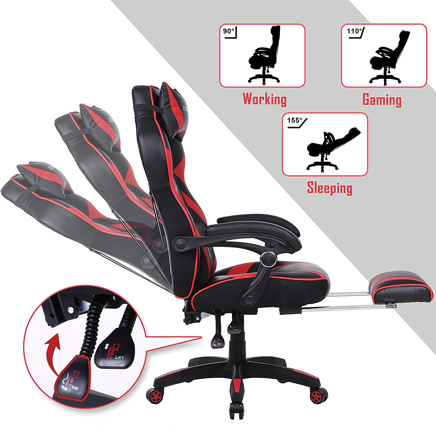 Gaming Chair, Racing Style Computer Desk Chair Padded Armrests Ergonomic Lumbar Support Adjustable Height