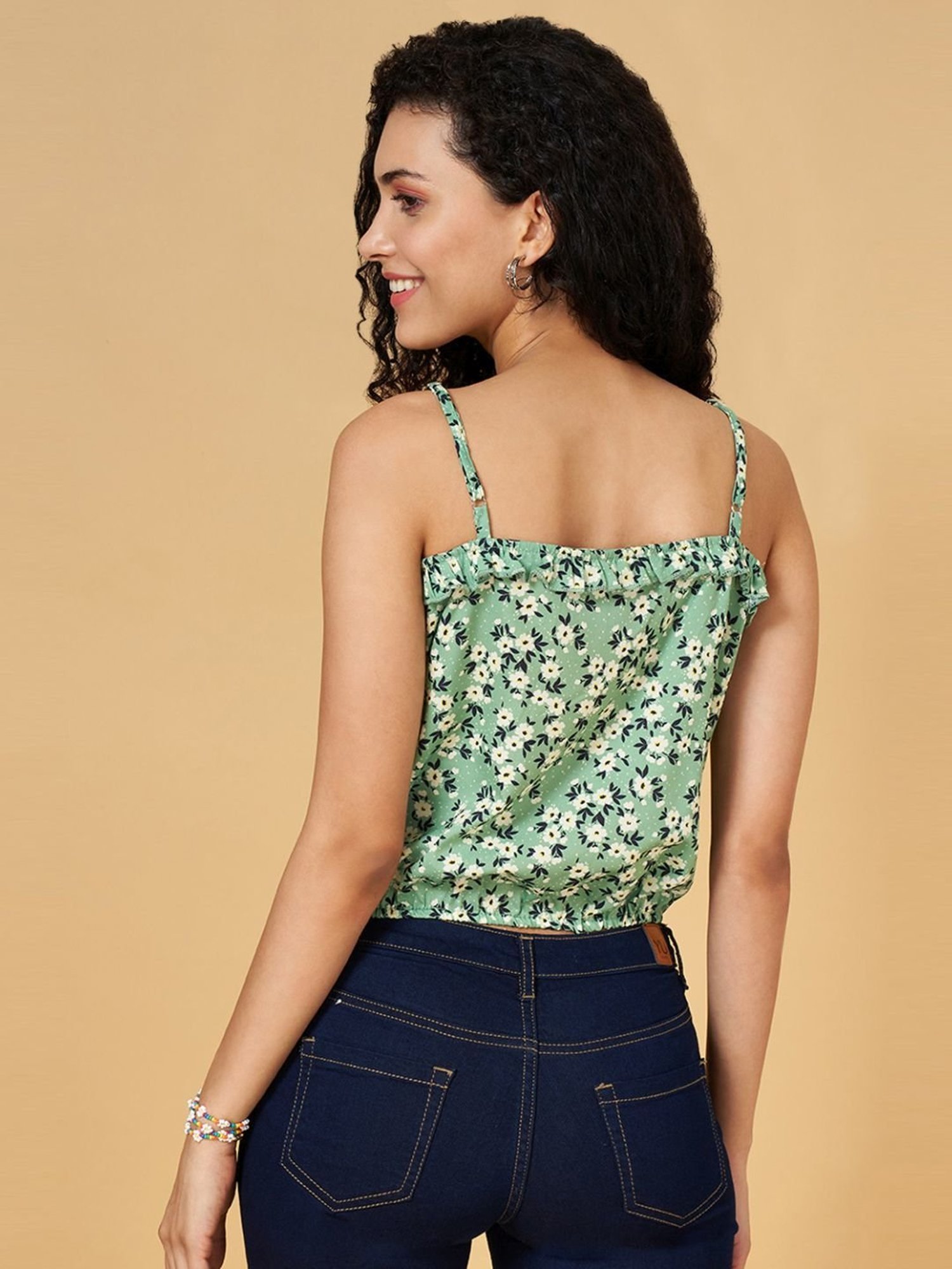 YU by Pantaloons Green Cotton Printed Top
