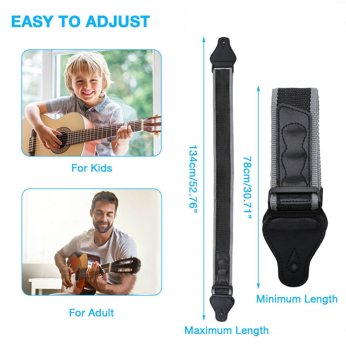 Guitar Strap Nylon Pick Holder with 3 Guitar Picks for Electric Acoustic Guitar