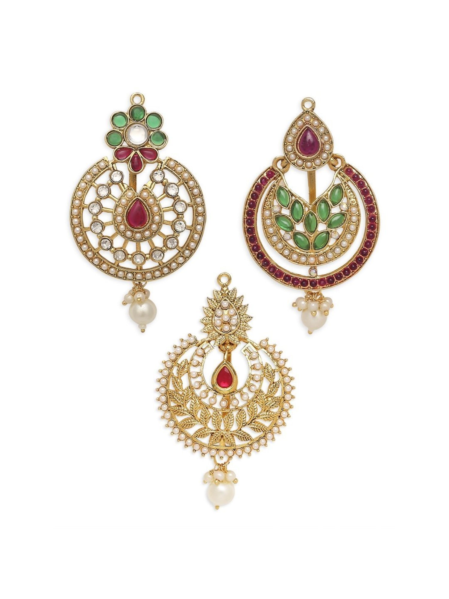 OOMPH Combo of 3 Gold Tone Kundan Hair Bun Pin Juda Pin Ethnic Chandbali Style