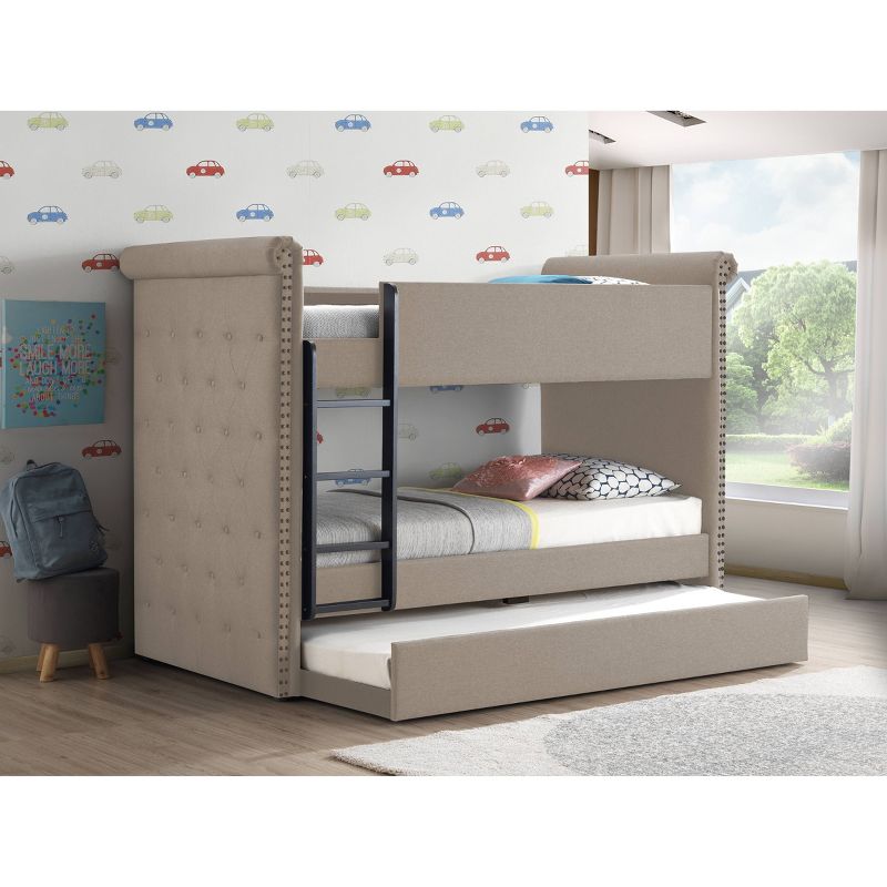 Twin/Twin Romana li Bunk Bed and Trundle Beige Fabric - Acme Furniture