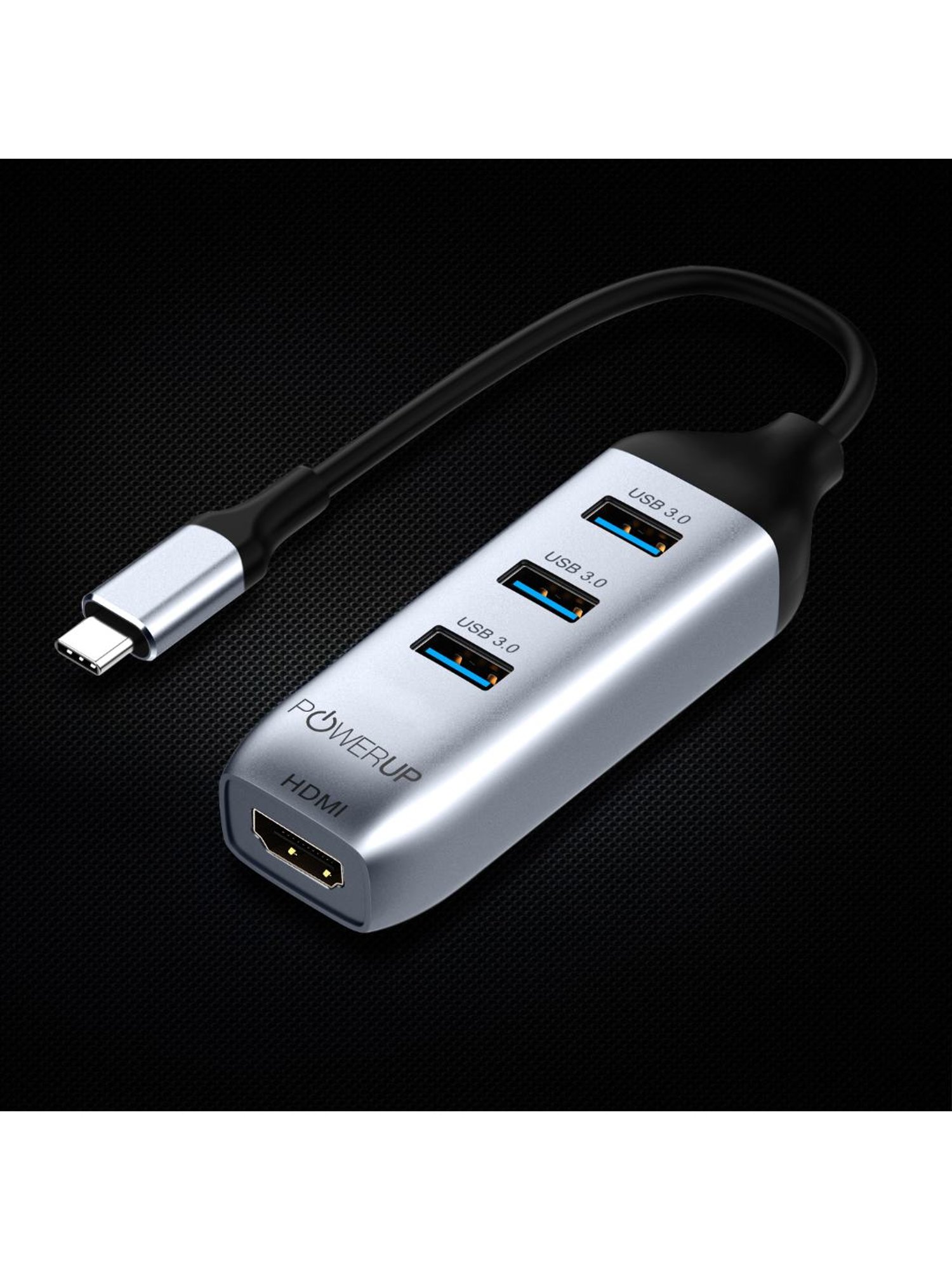 Powerup Mini Splitter USB C HUB 4 in 1 (3 USB C to HDMI Adapter) (Gunmetal)