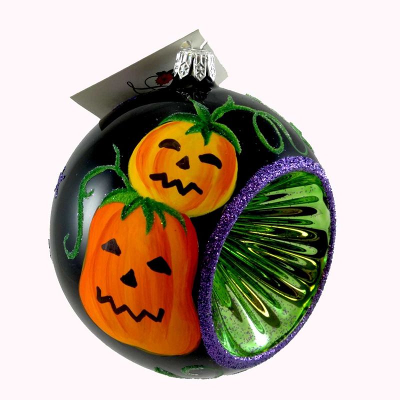 Laved Italian Ornaments Happy Halloween Reflector Pumpkinsblown Glass  -  Tree Ornaments