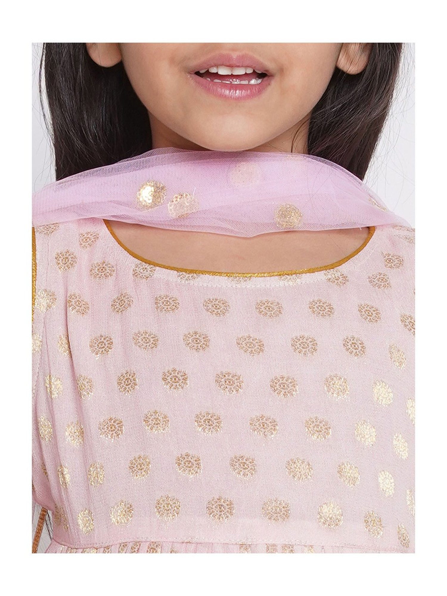 Little Bansi Kids Light Pink Floral Print Kurta, Sharara, with Dupatta