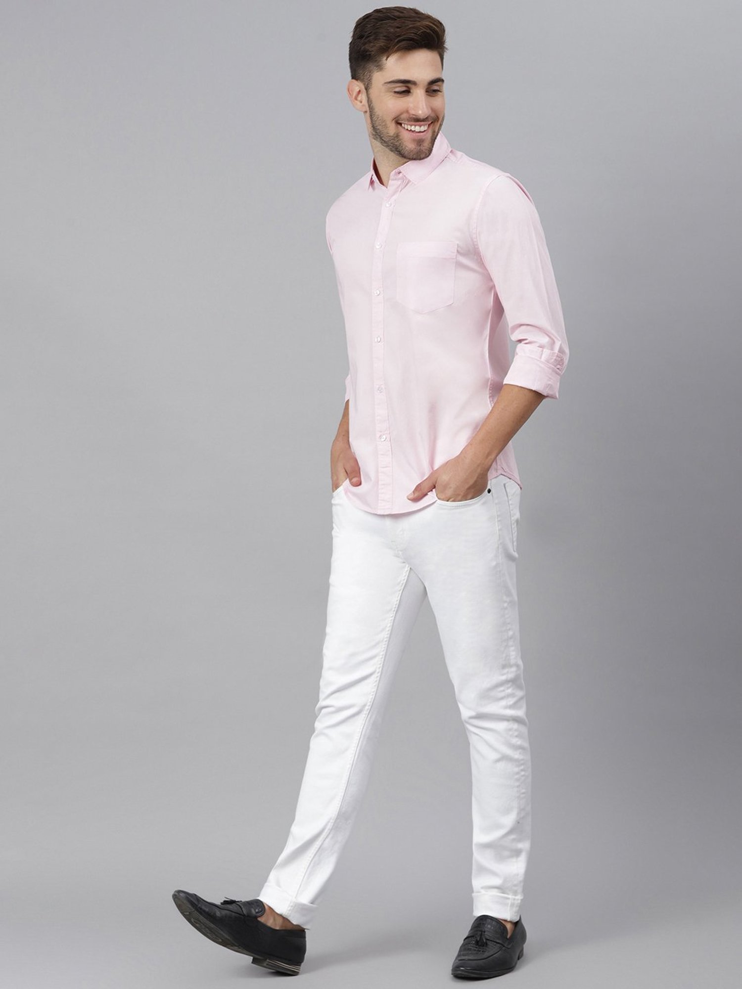 Dennis Lingo Pink Cotton Slim Fit Shirt