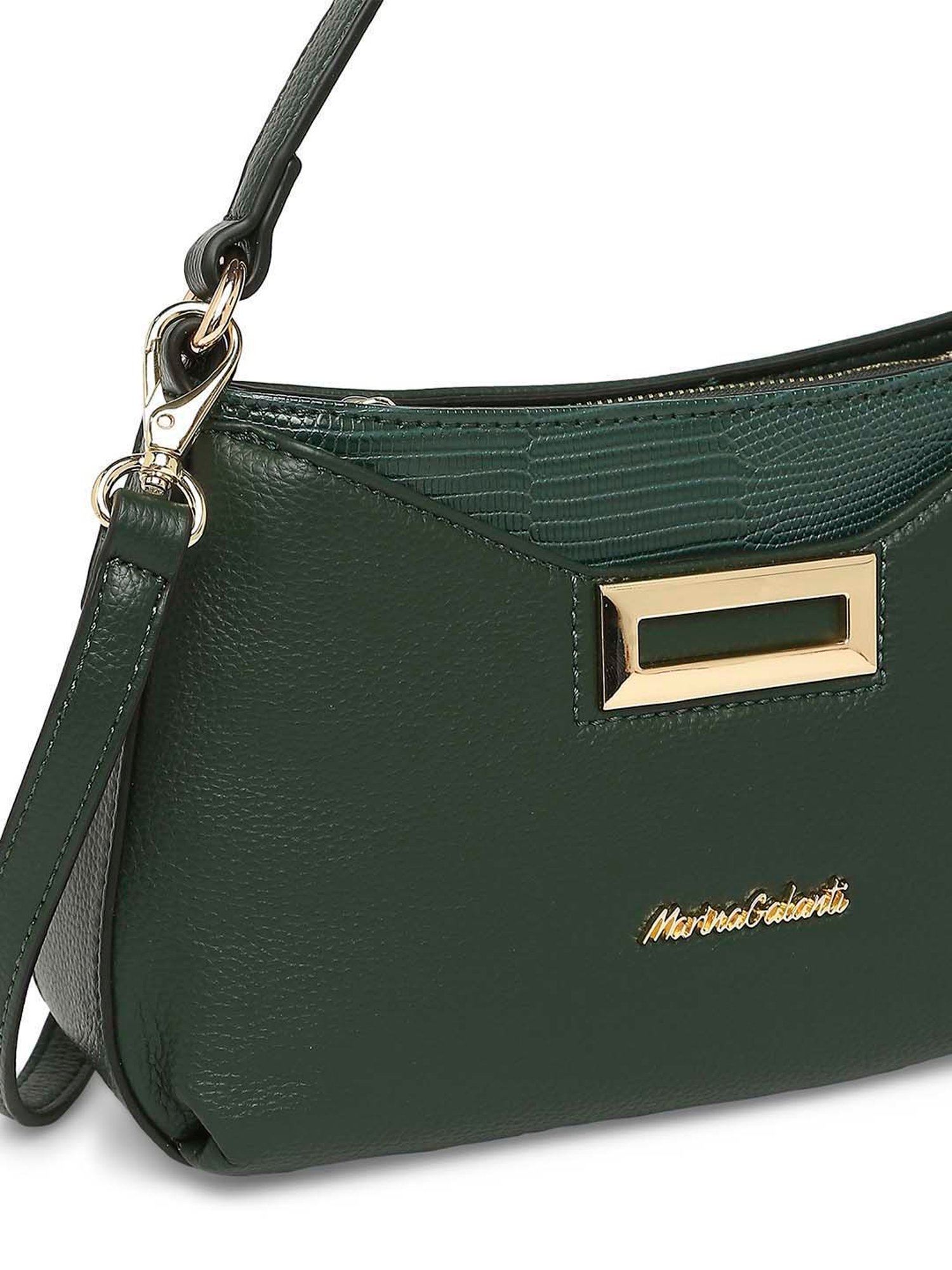 Marina Galanti Green Textured Medium Baguette Bag