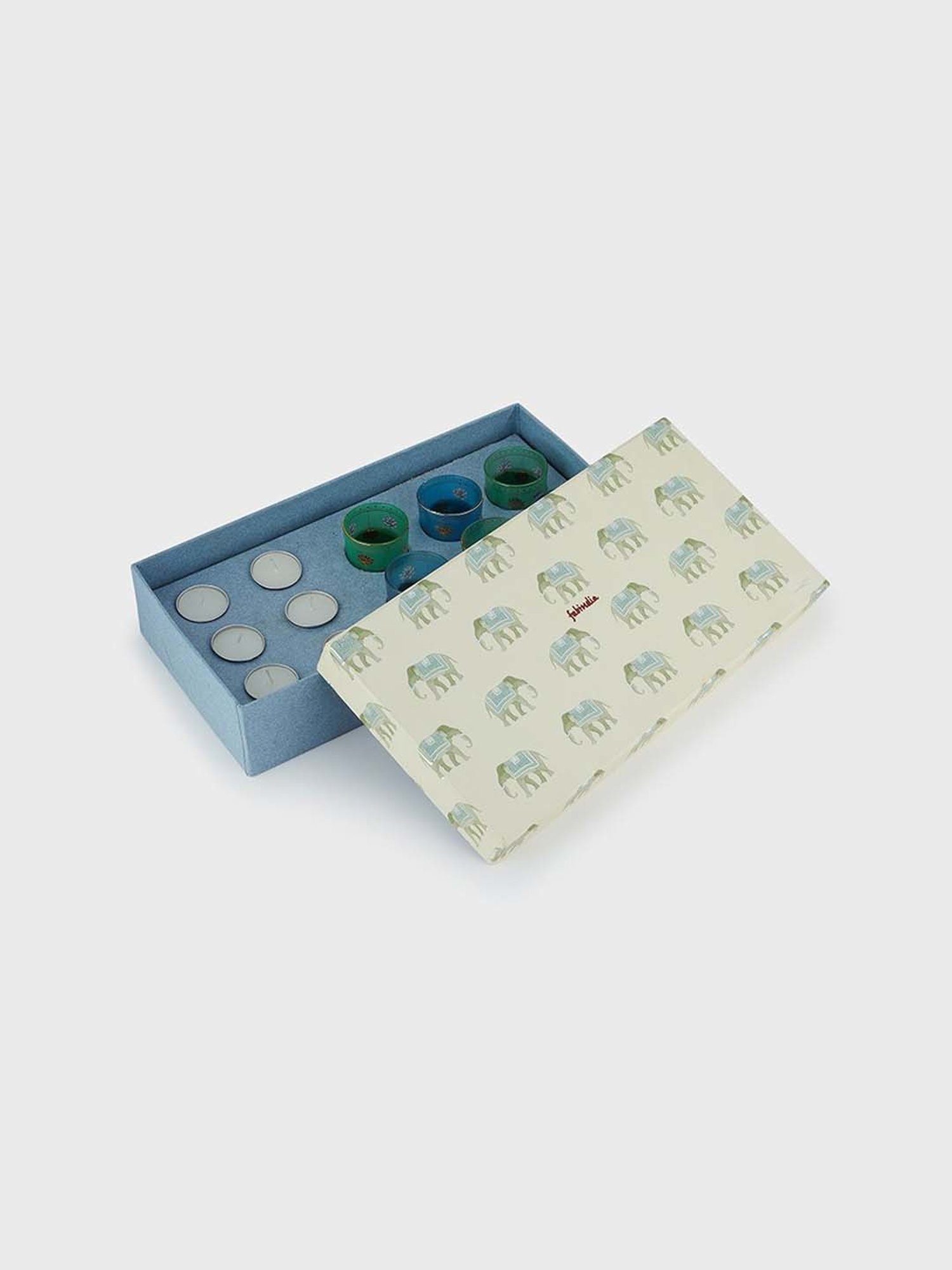 Fabindia Home Nalina Green & Blue Glass T-Lite Holder Gift Set