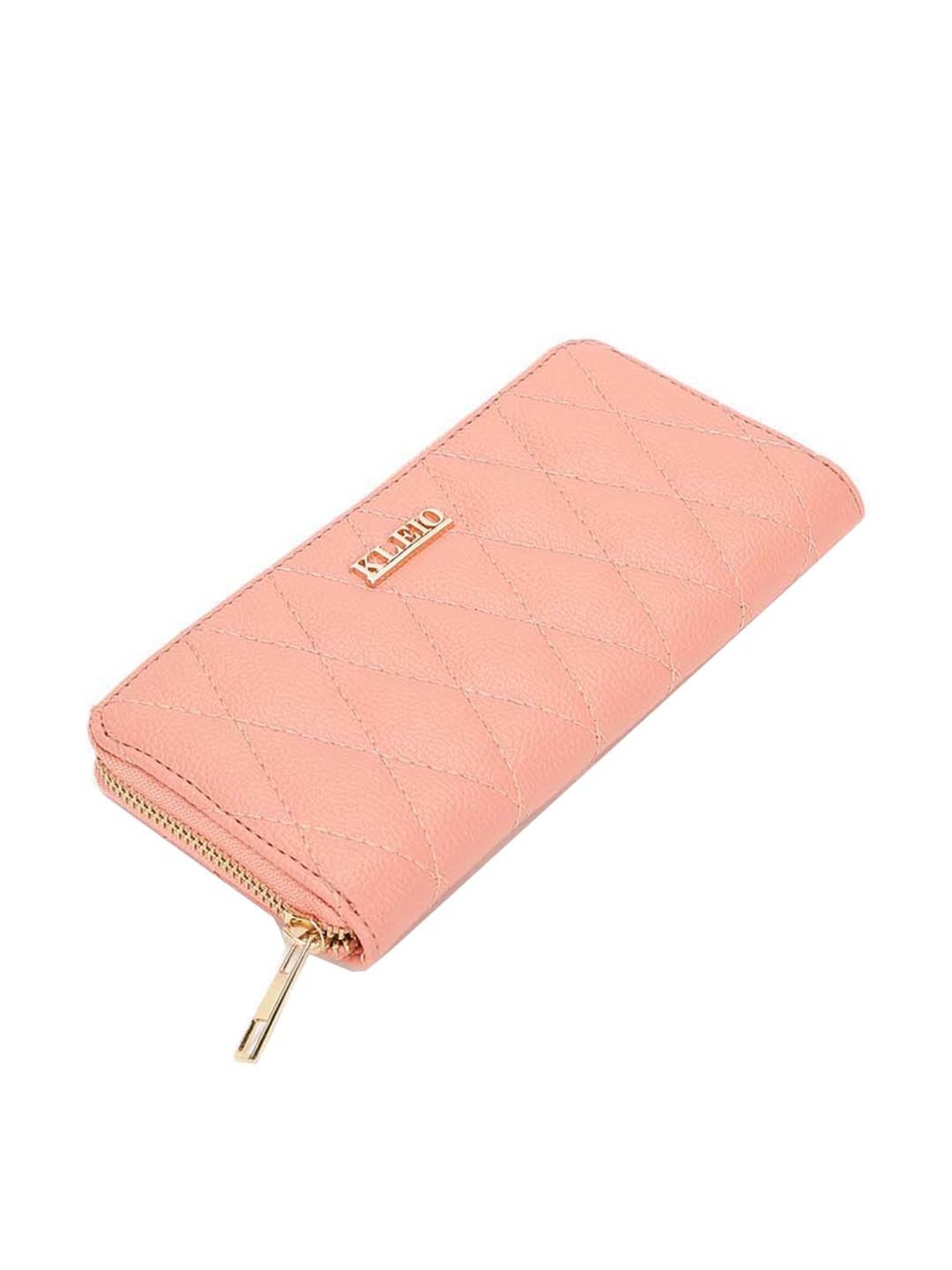 KLEIO Peach Quilted Zip Around Wallet for Women