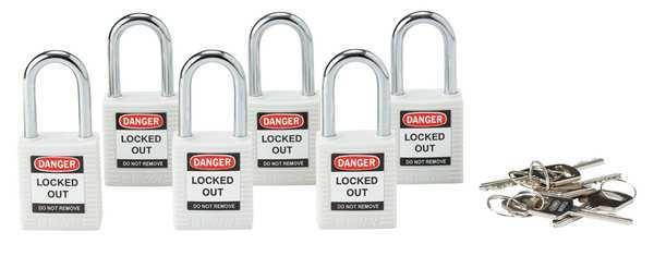 BRADY 118925 Lockout Padlock,KD,White,1-3/4"H,PK6