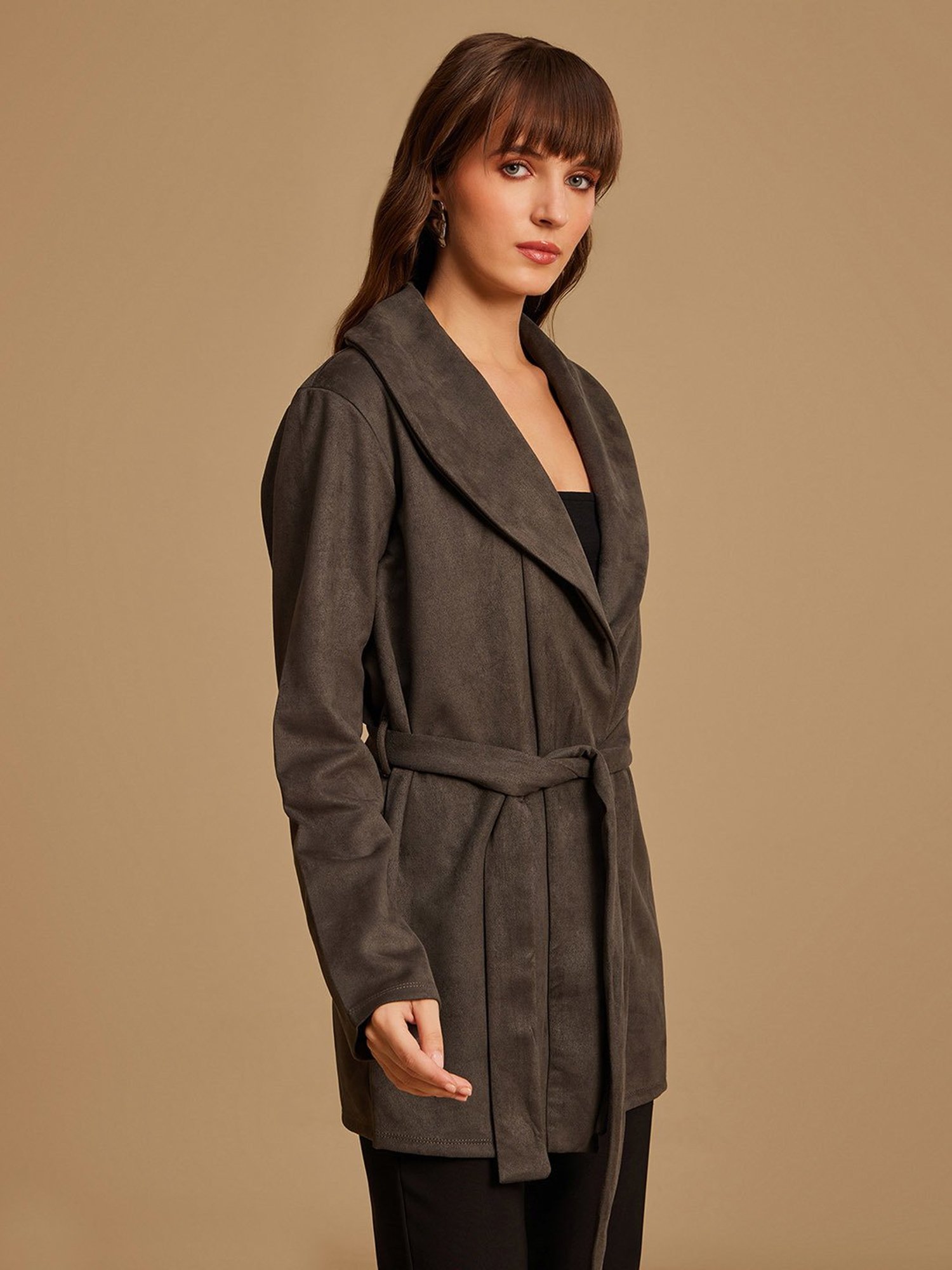 Kazo Shawl Collar Cape With Belt