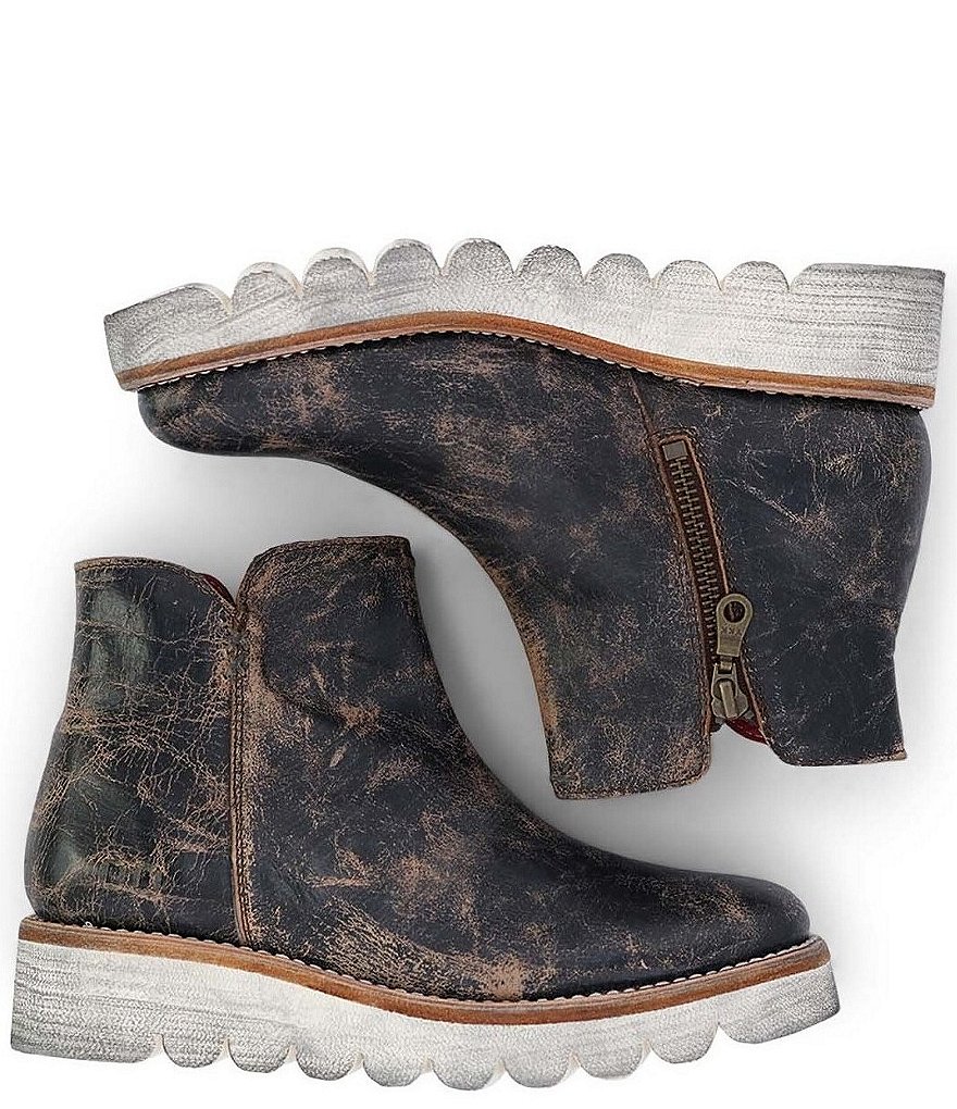 Bed Stu Lydyi Distressed Leather Scalloped Sole Wedge Booties