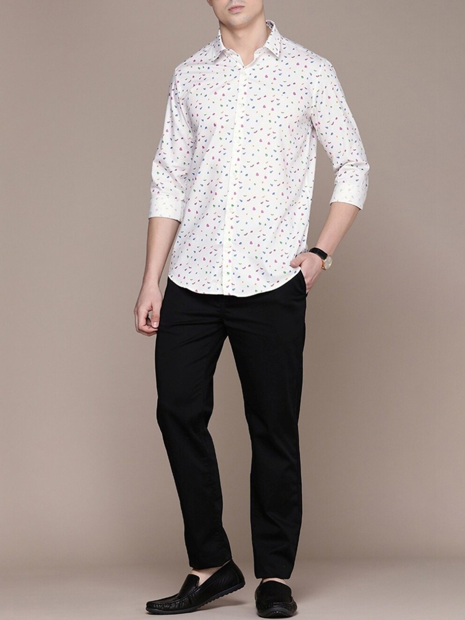 Simon Carter London White Printed Slim Fit Shirt
