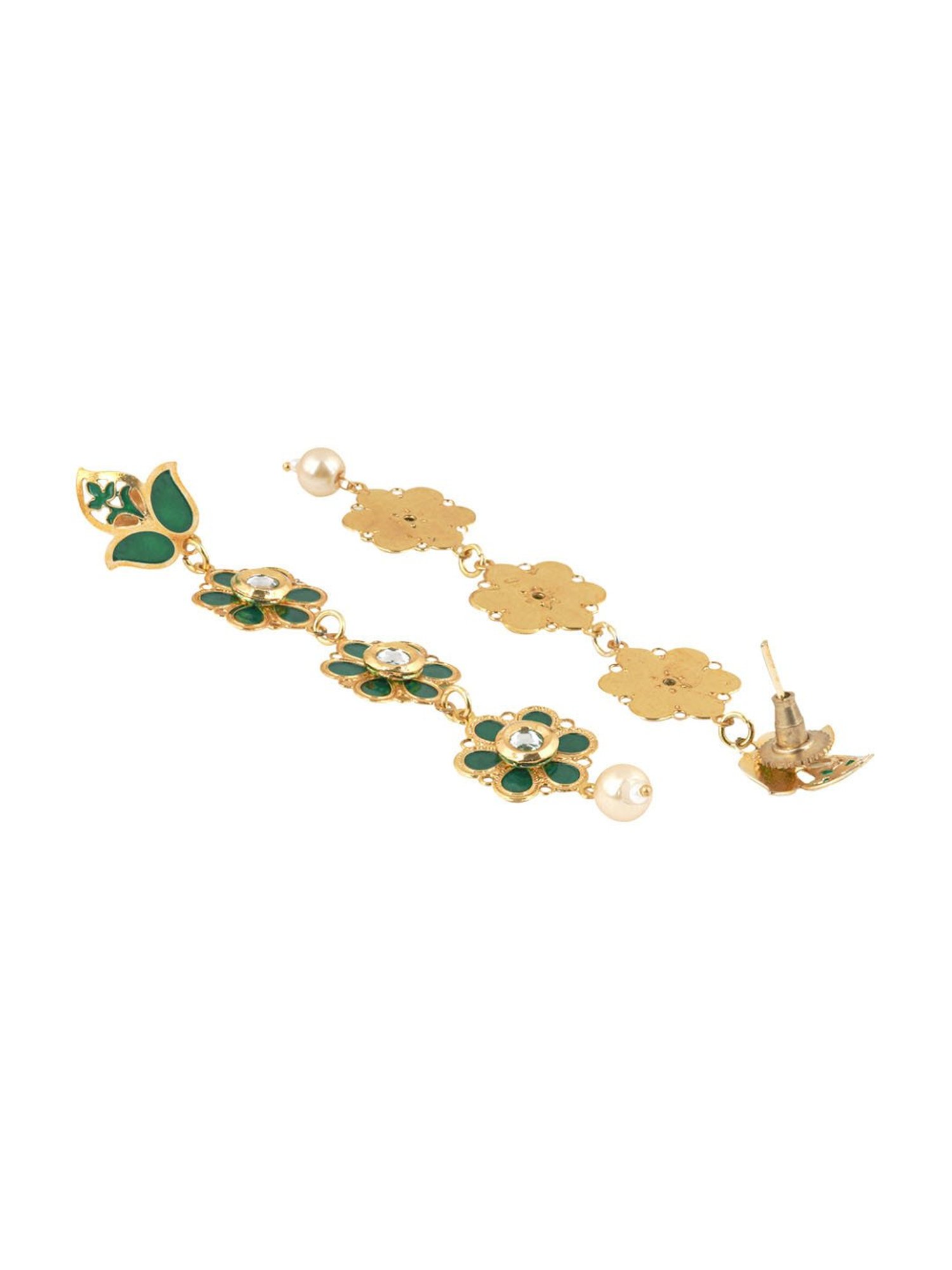 Teejh Daivey Dark Green & Golden Dangler Earrings