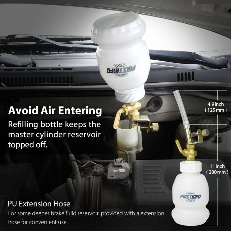 FIRSTINFO Upgraded 2 Liter Air Vacuum Brake Fluid Bleeder Pump Extractor w/ Refilling Bottle Kit Includes 4.9 ft Long Silicon Bleeding Hose w/Non-Return Check Valve + Oil Stopper Valve