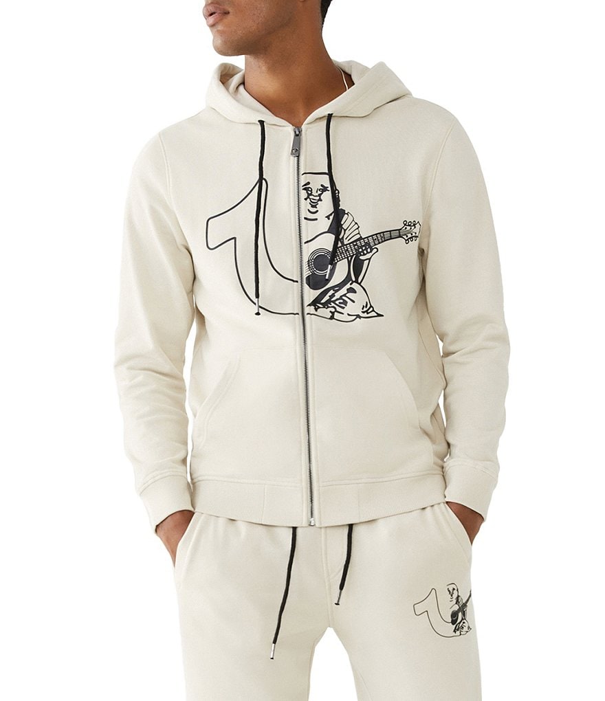 True Religion Long-Sleeve Branded Logo Front-Zip Hoodie
