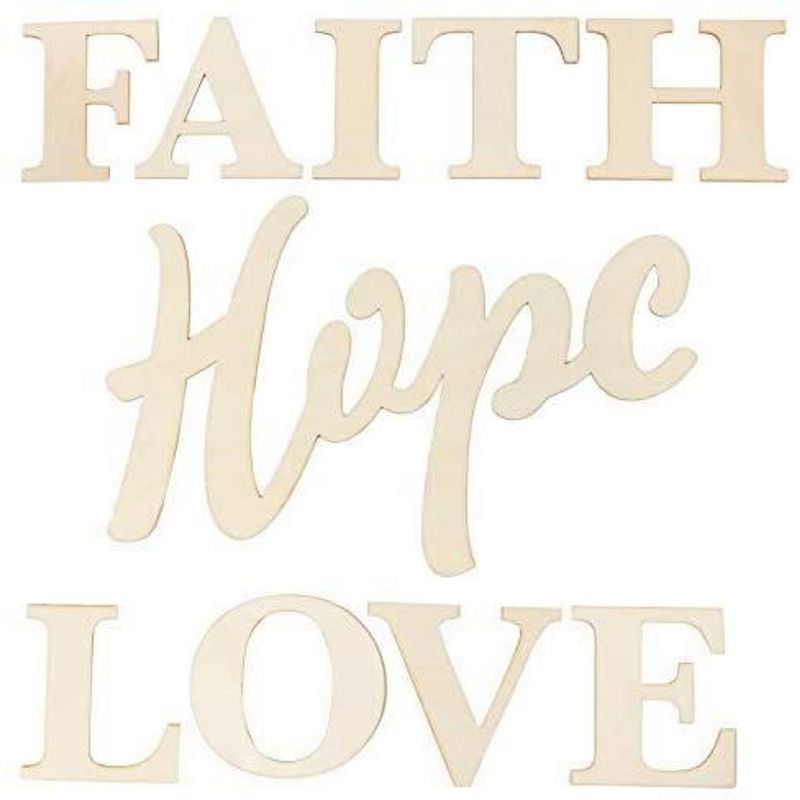 Genie Crafts Unfinished Wood Letter Word Sign for Crafts & Home Wall Decor, Faith Hope Love