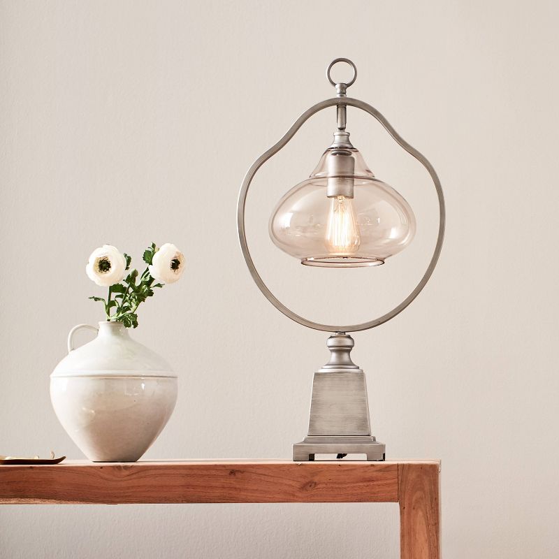 25.25" Belle Glass Contemporary Pewter Table Lamp (Includes Light Bulb) Silver - River of Goods