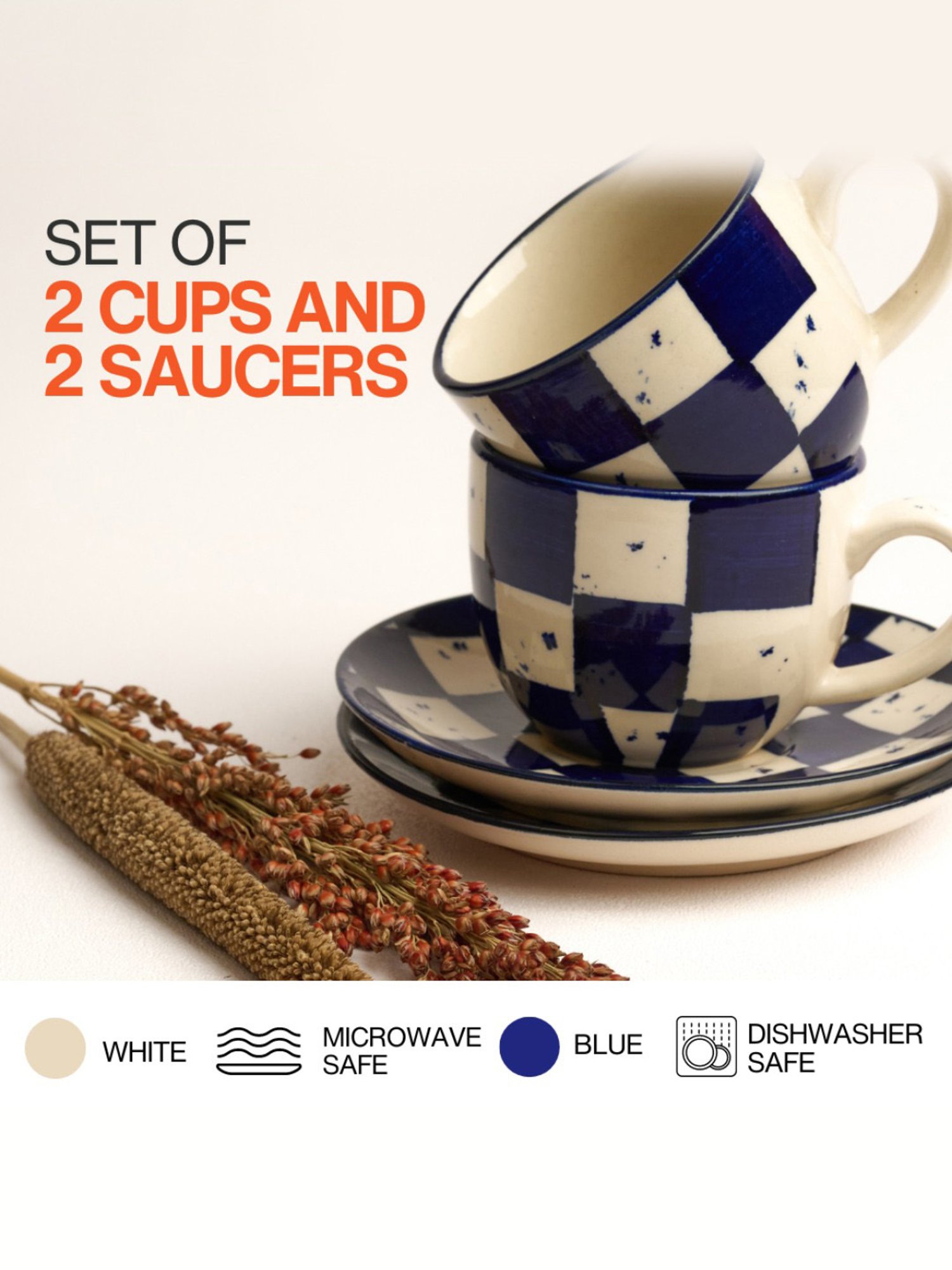 BlackCarrot Blue & White Cup & Saucer Set of 2