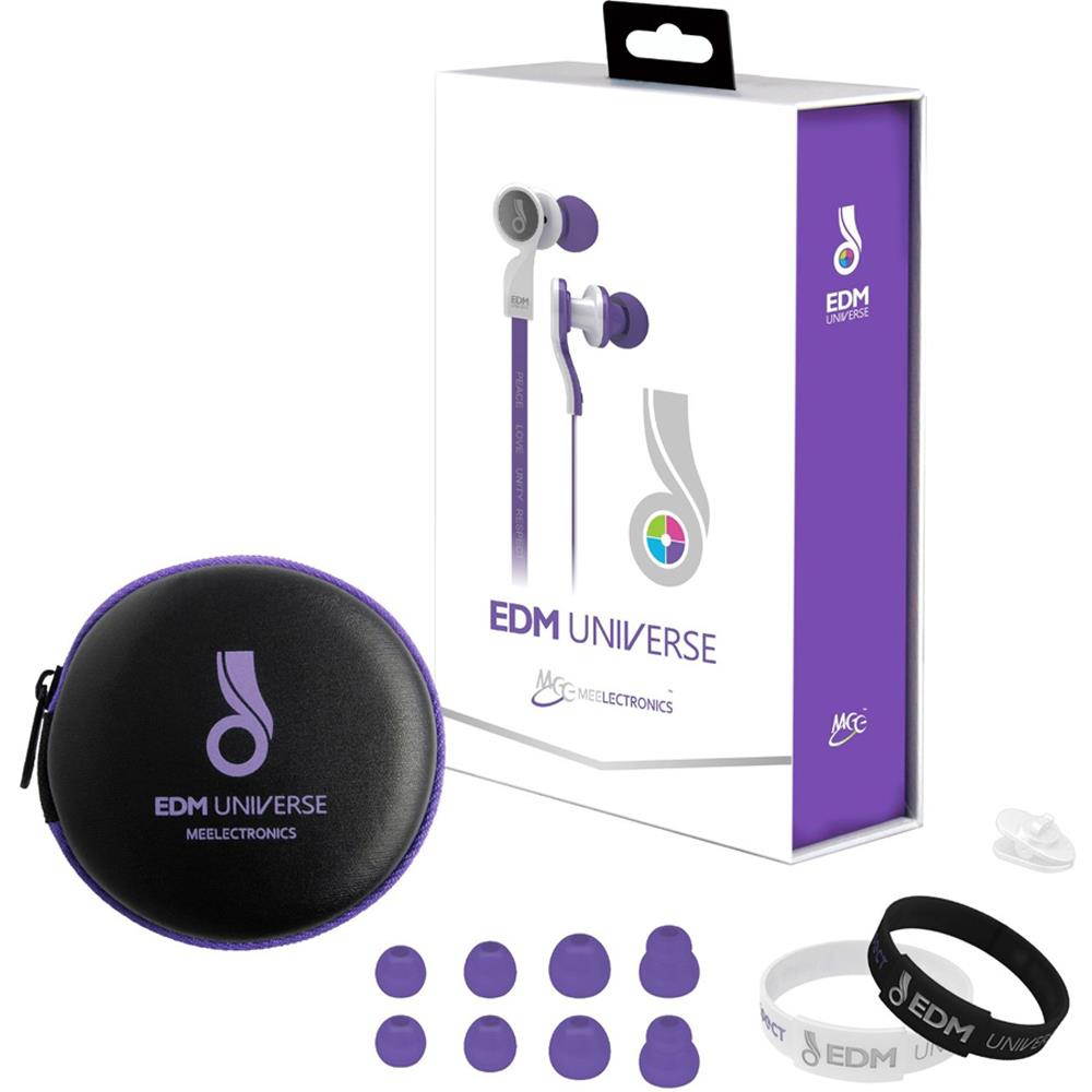MEElectronics In-Ear Headphones with Headset Functionality Purple w/ Case Bundle