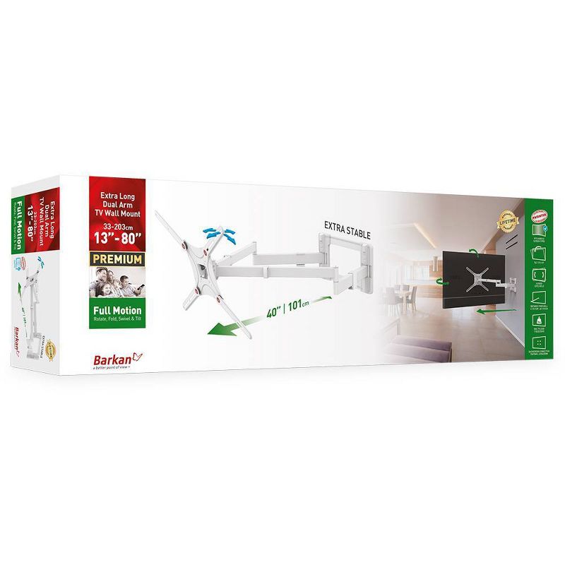 Barkan 13-80" 4-Movement Extra Long / Dual Arm / Full Motion TV Wall Mount - White