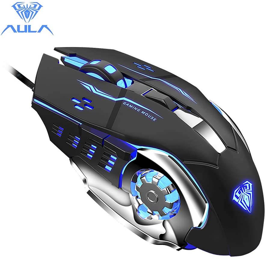 AULA H510 RGB Gaming Mouse with 9 Side Buttons High Precision 10000 DPI Optical Sensor, Fire Button Computer Mice 14-Programmable-Buttons for PC/Gamer