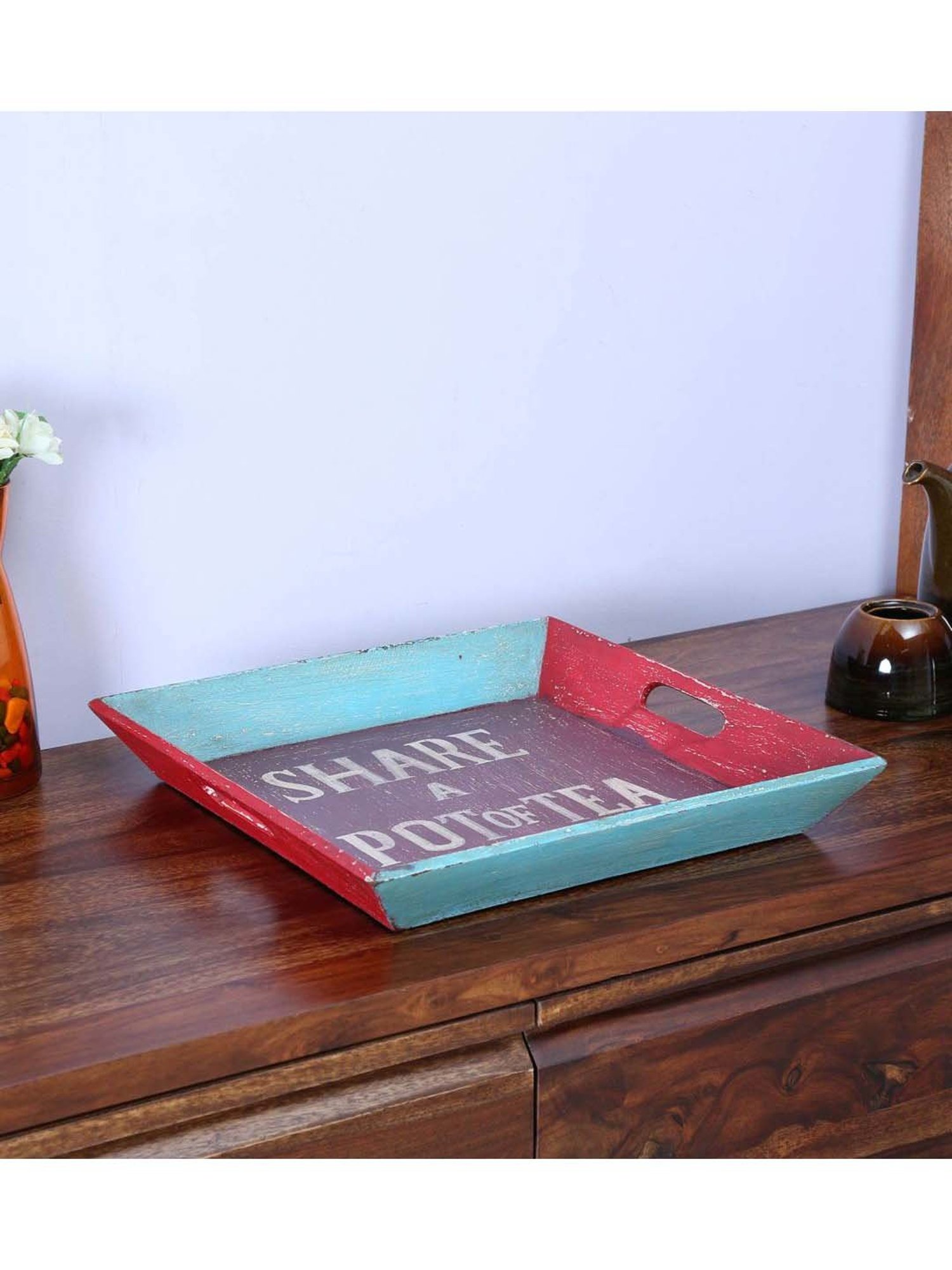 Artisans Rose Vintage Finish Multicolor Tray - Set of 1