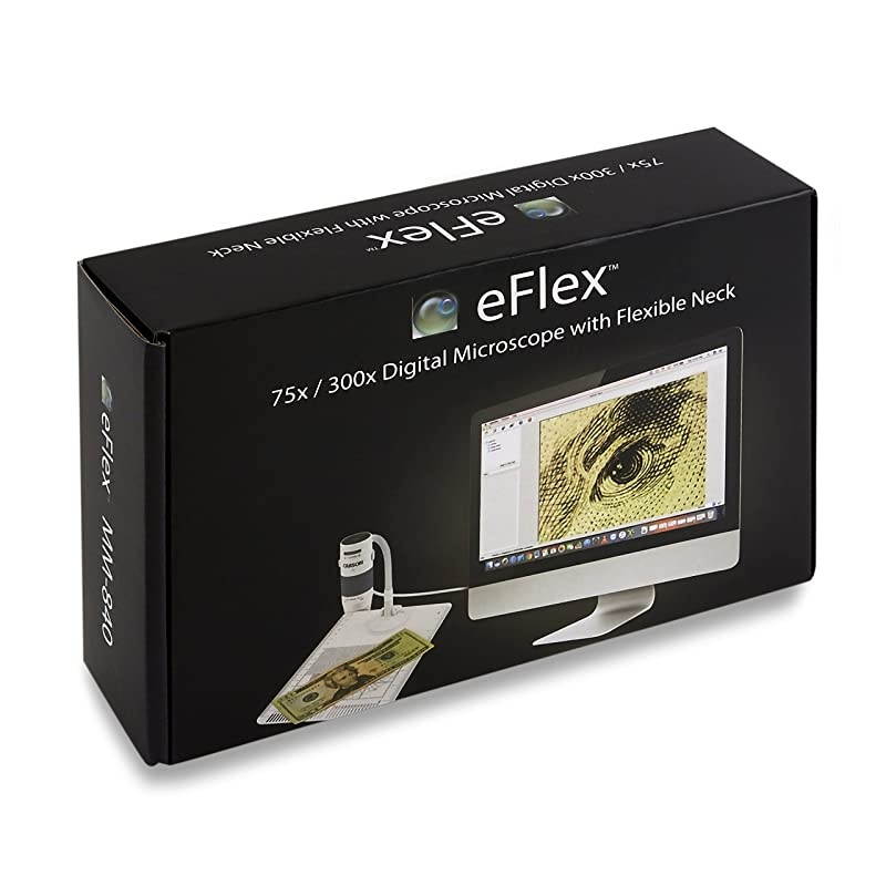 eFlex 75x/300x Effective Magnification (Based on a 21" monitor) LED Lighted USB Digital Microscope with Flexible Stand and Base (MM-840) , White