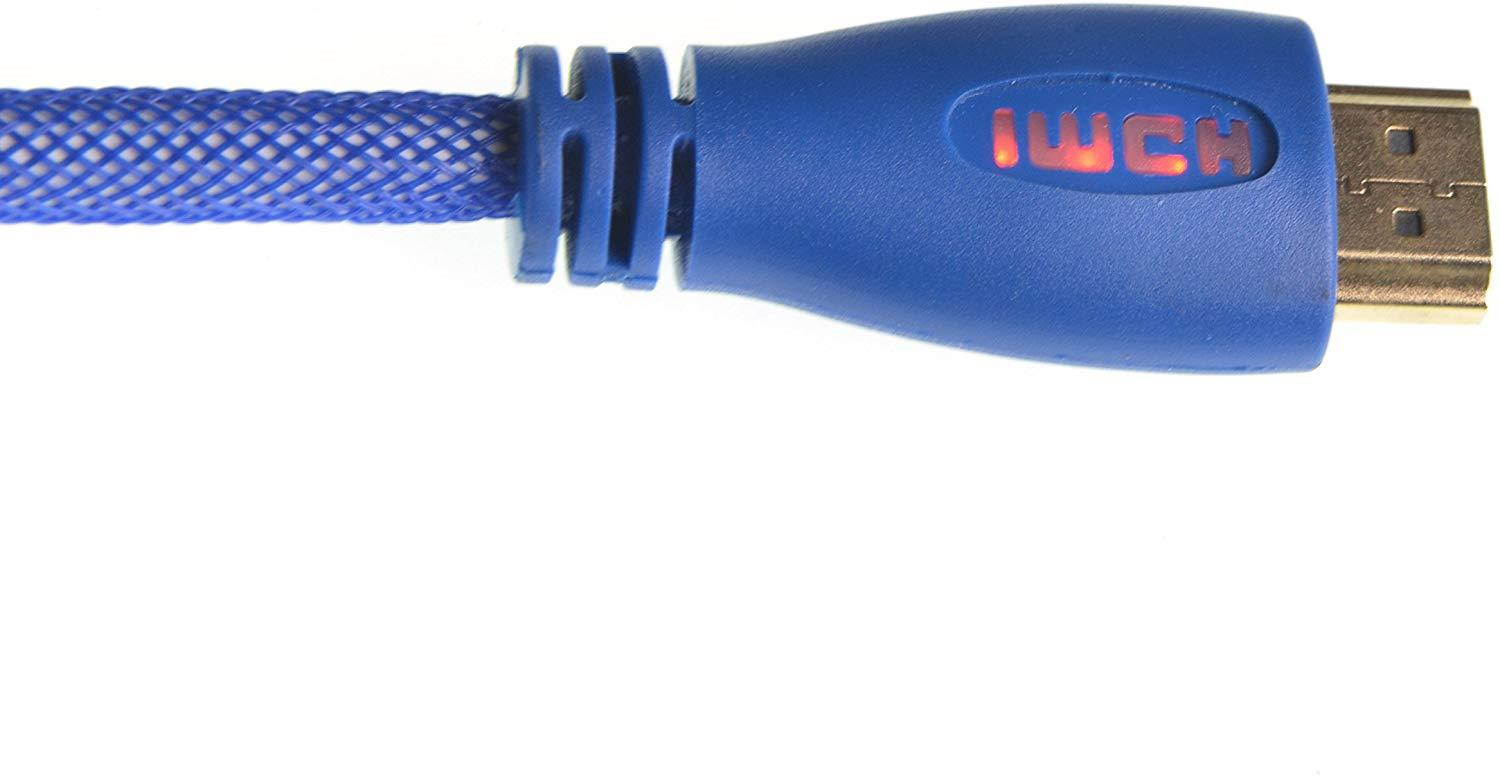 WGGE LED HDMI Cable 2.0 High speed, Nylon braiding, HDMI(19 PIN by copper wire), Gold connectors, Support 4k 1080p 3D TV, Ethernet, Home theater, HDTV, XBOX and set-top boxes (6.6 feet, BLUE)