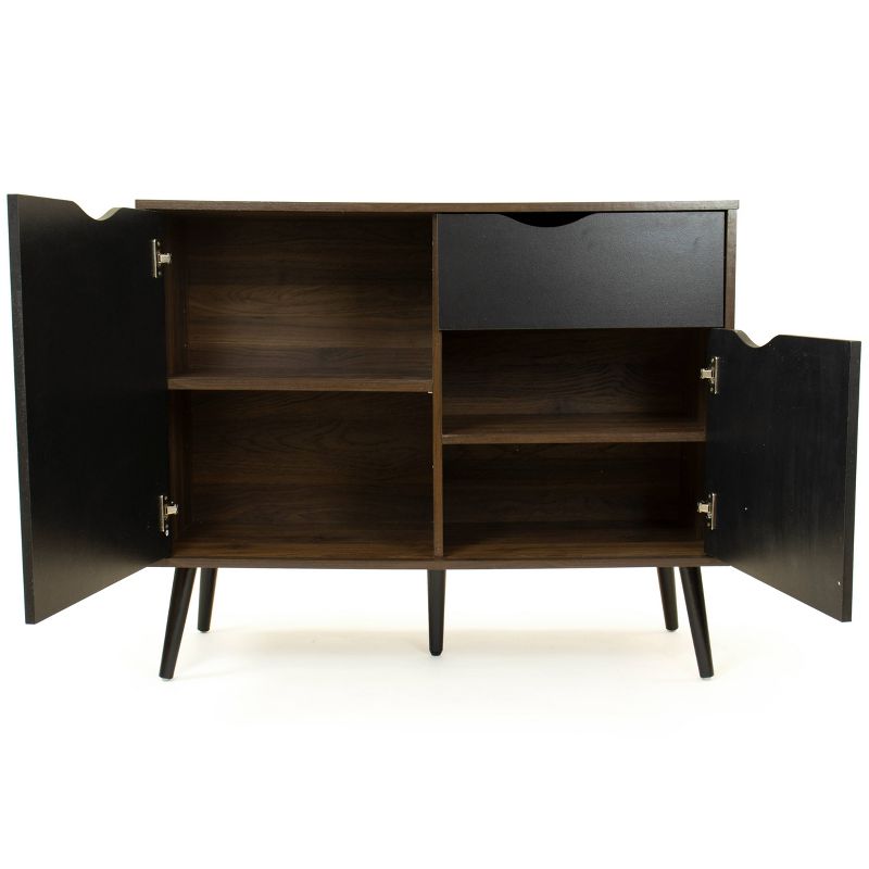 39" Seine Dining Buffet Table with Storage and Adjustable Shelving Dark Wood/Black - Humble Crew