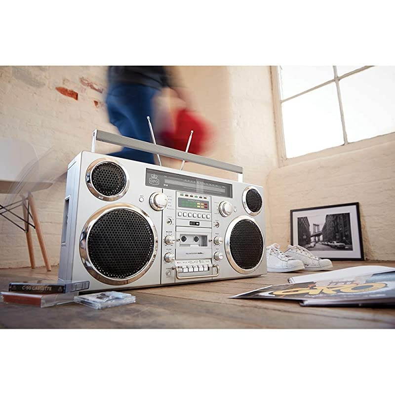 Brooklyn 1980S-Style Portable Boombox - CD Player, Cassette Player, FM Radio, USB, Wireless Bluetooth Speaker - Silver