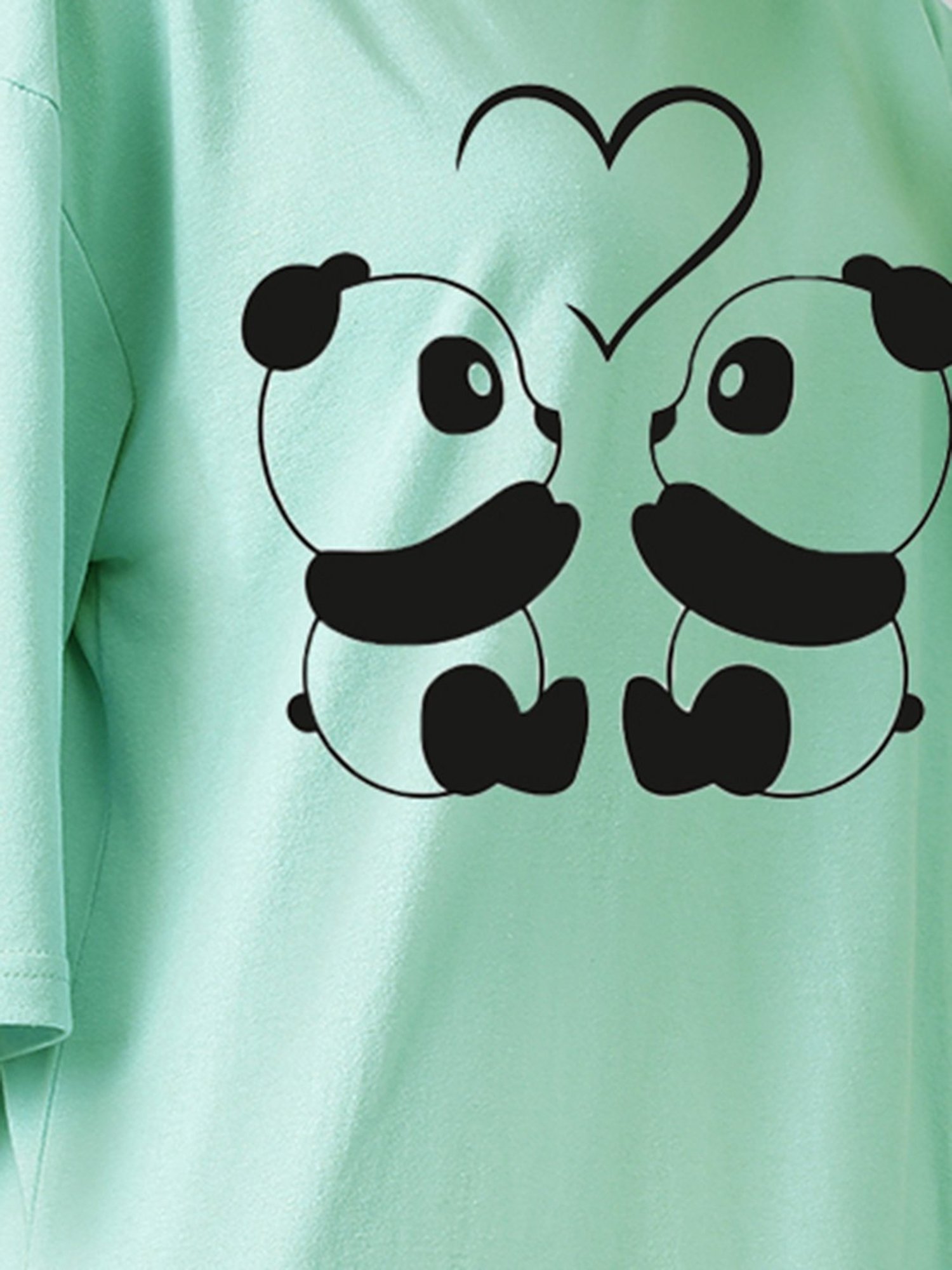 Kotty Light Green Printed Oversized T-Shirt