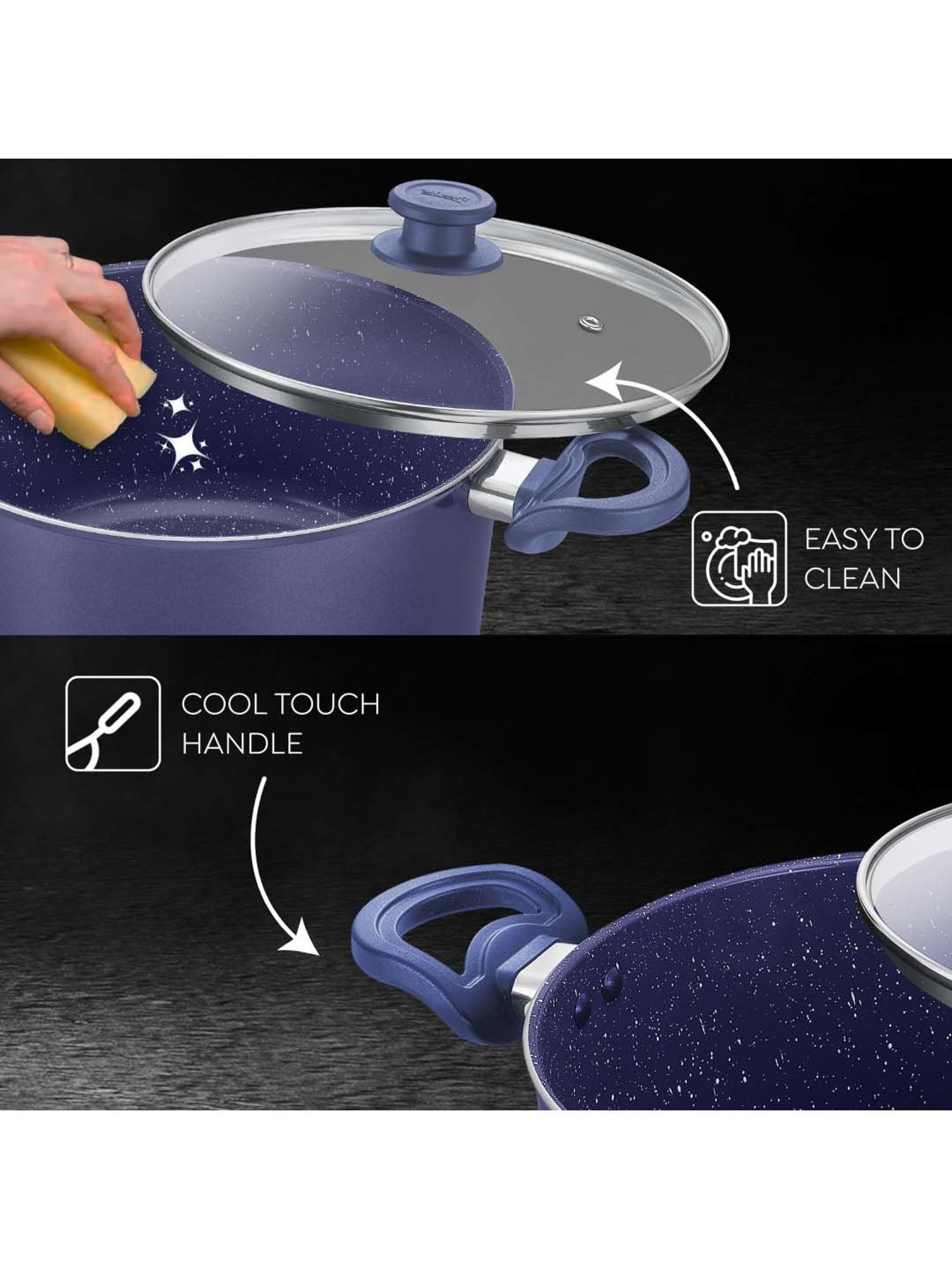 Prestige Ceraglide Ceramic Coating Blue Aluminium 20 cm Non-Stick Casserole With Glass Lid (2.8 L)