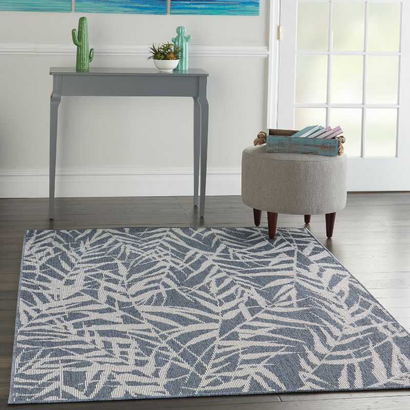 5'3"x7'3" Rectangle Indoor and Outdoor Leaf Area Rug Beige - Nourison