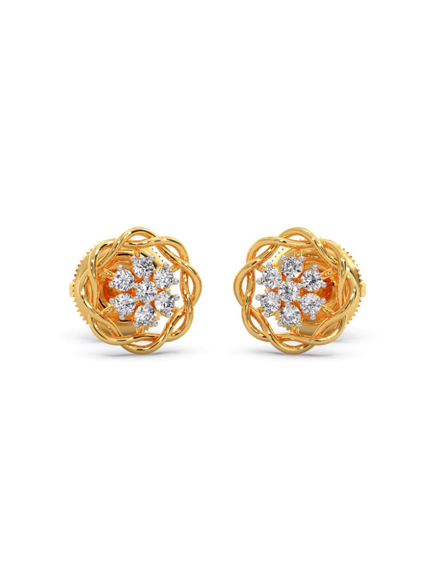 Candere by Kalyan Jewellers Peacock Collection 18k Yellow Gold Diamond Stud Earrings for Women
