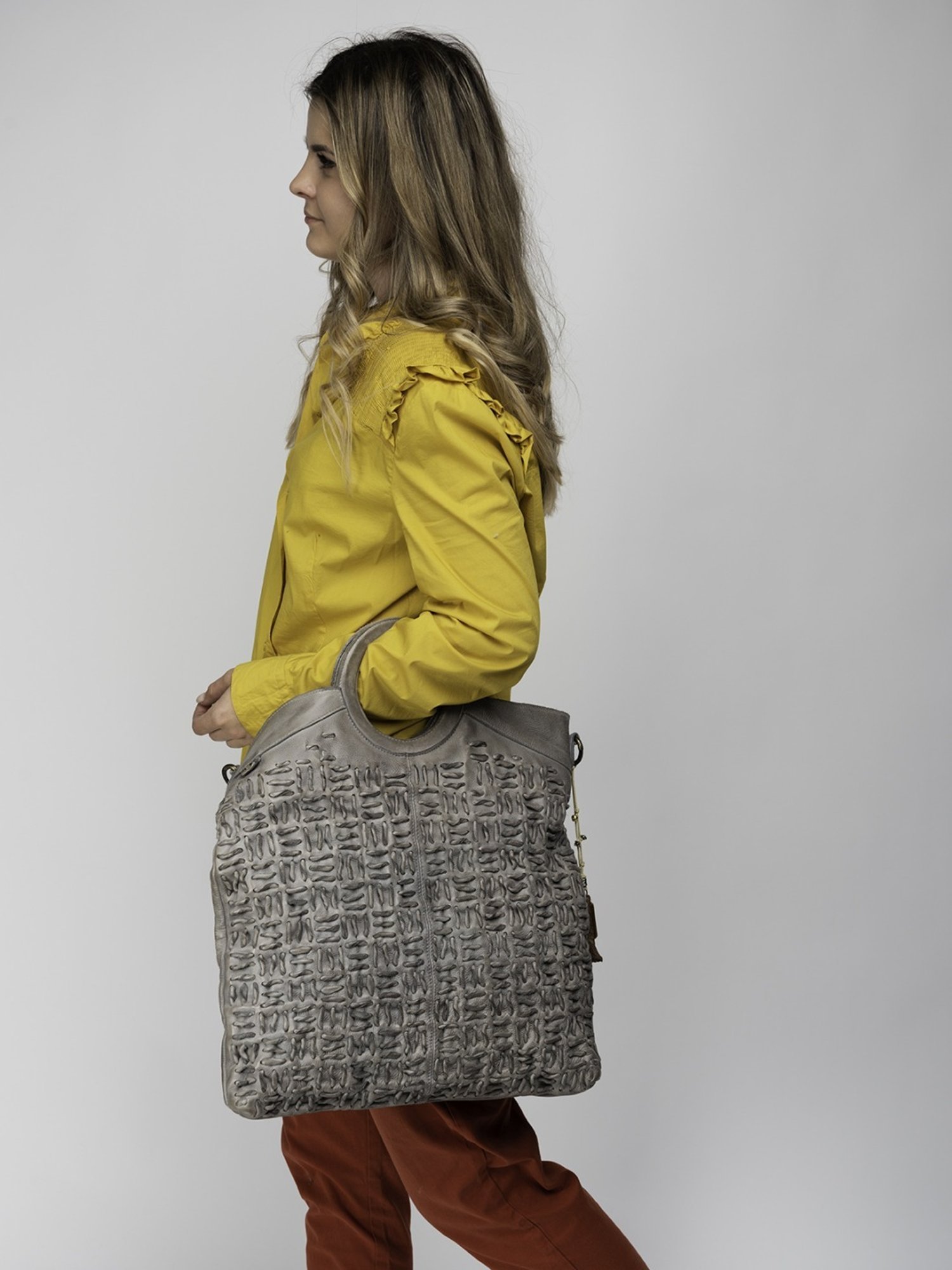 Art N Vintage Esther Grey Leather Textured Large Handbag