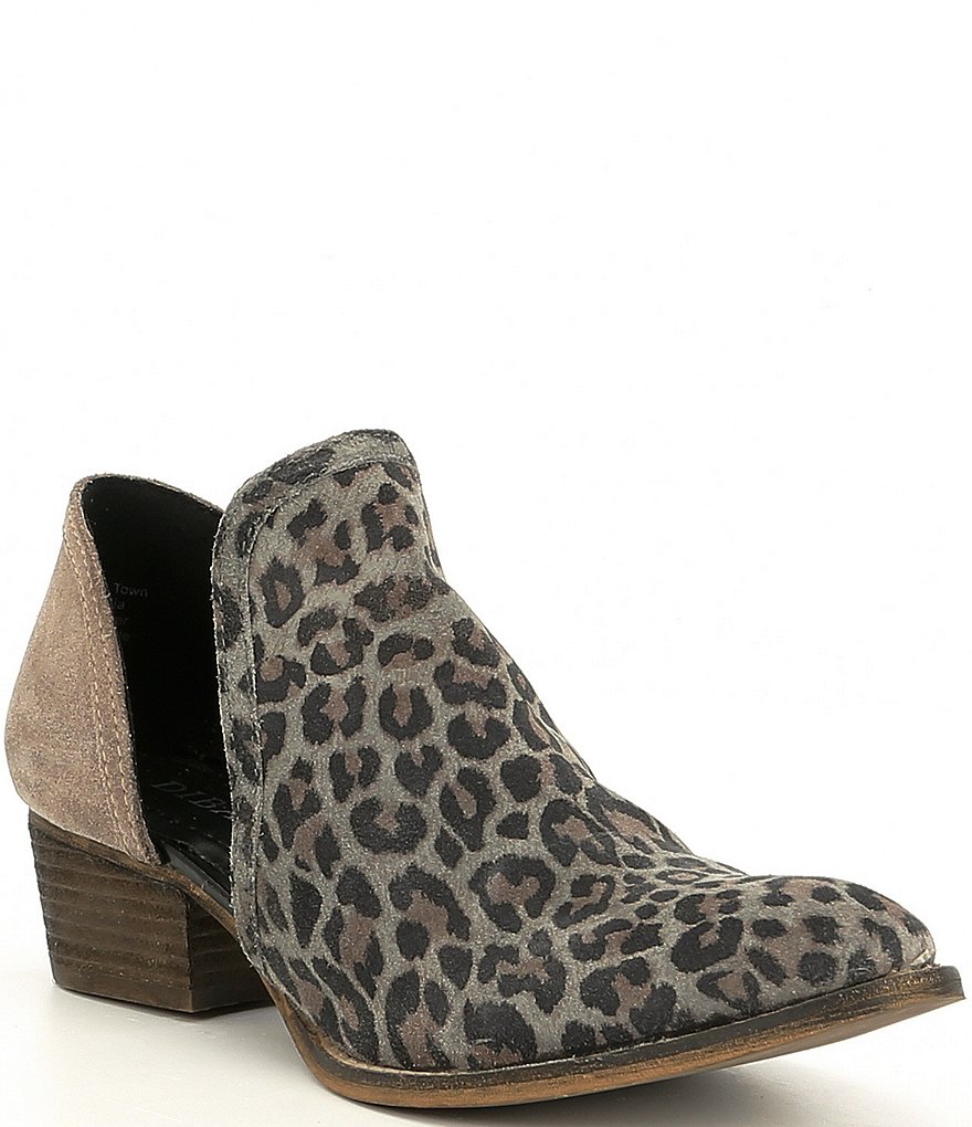 Diba True Shy Town Leopard-Print Suede Two-Piece Block Heel Booties