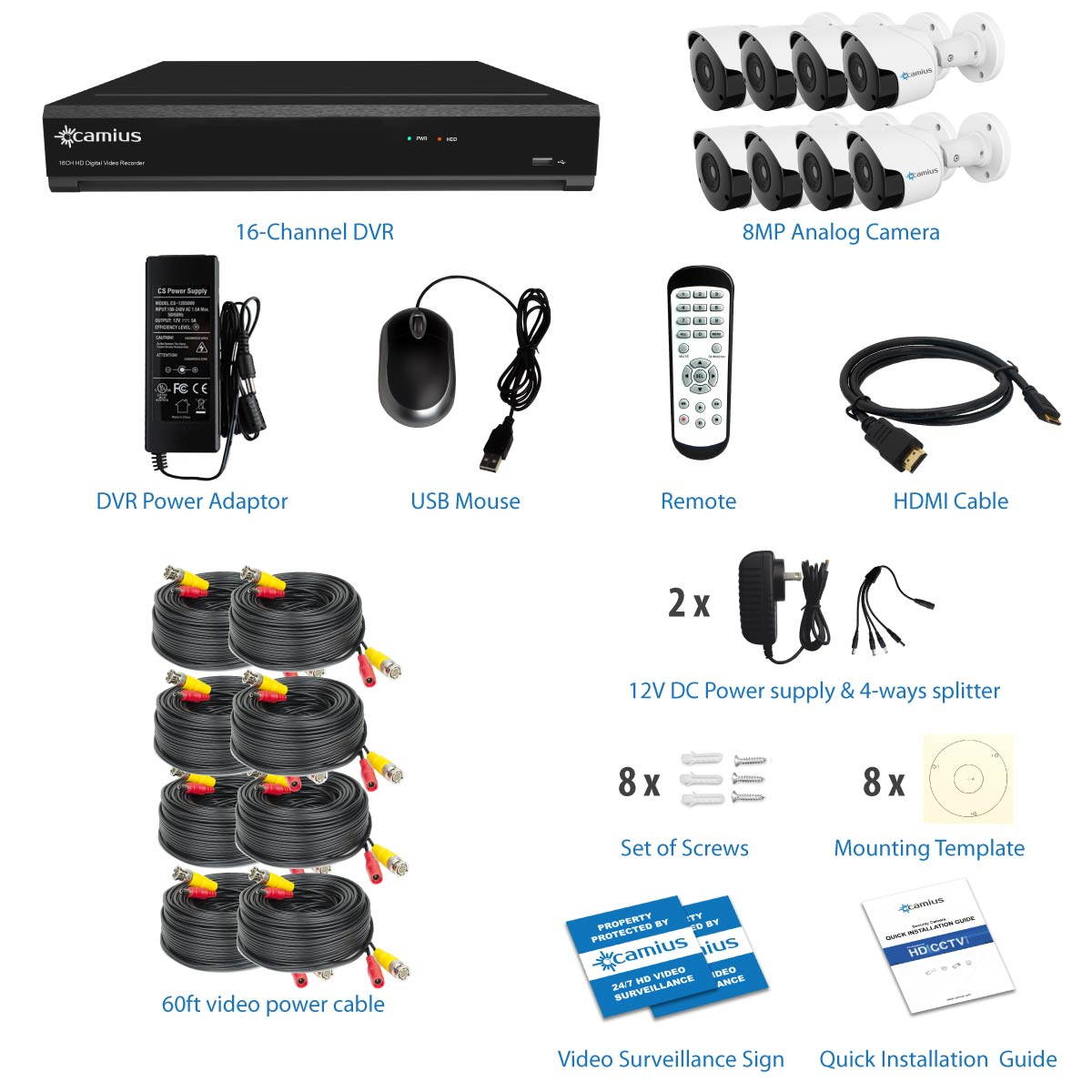 GW Security 16 Channel HD 1920p H.265 Security System with 8TB HDD, (15)* PoE 5MP HD 1920p 2.8-12mm Varifocal Weather Proof IP Cameras, and (1)* 20x Zoom 5MP HD 1920p IP PTZ (Pan-Tilt-Zoom) Camera