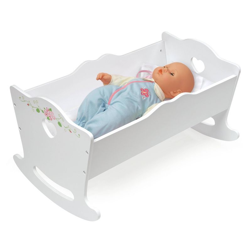 Badger Basket Doll Cradle with Bedding and Free Personalization Kit - White Rose